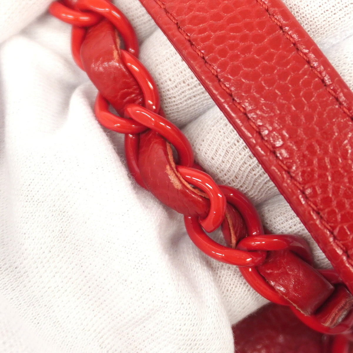 Chanel Red Color Grained Calfskin Shoulder Bag (Pre-Owned)