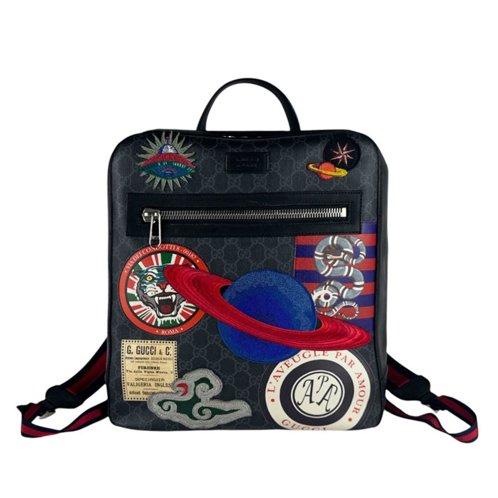 Gucci Black Gray Multi-Color Gg Supreme Backpack (Pre-Owned)