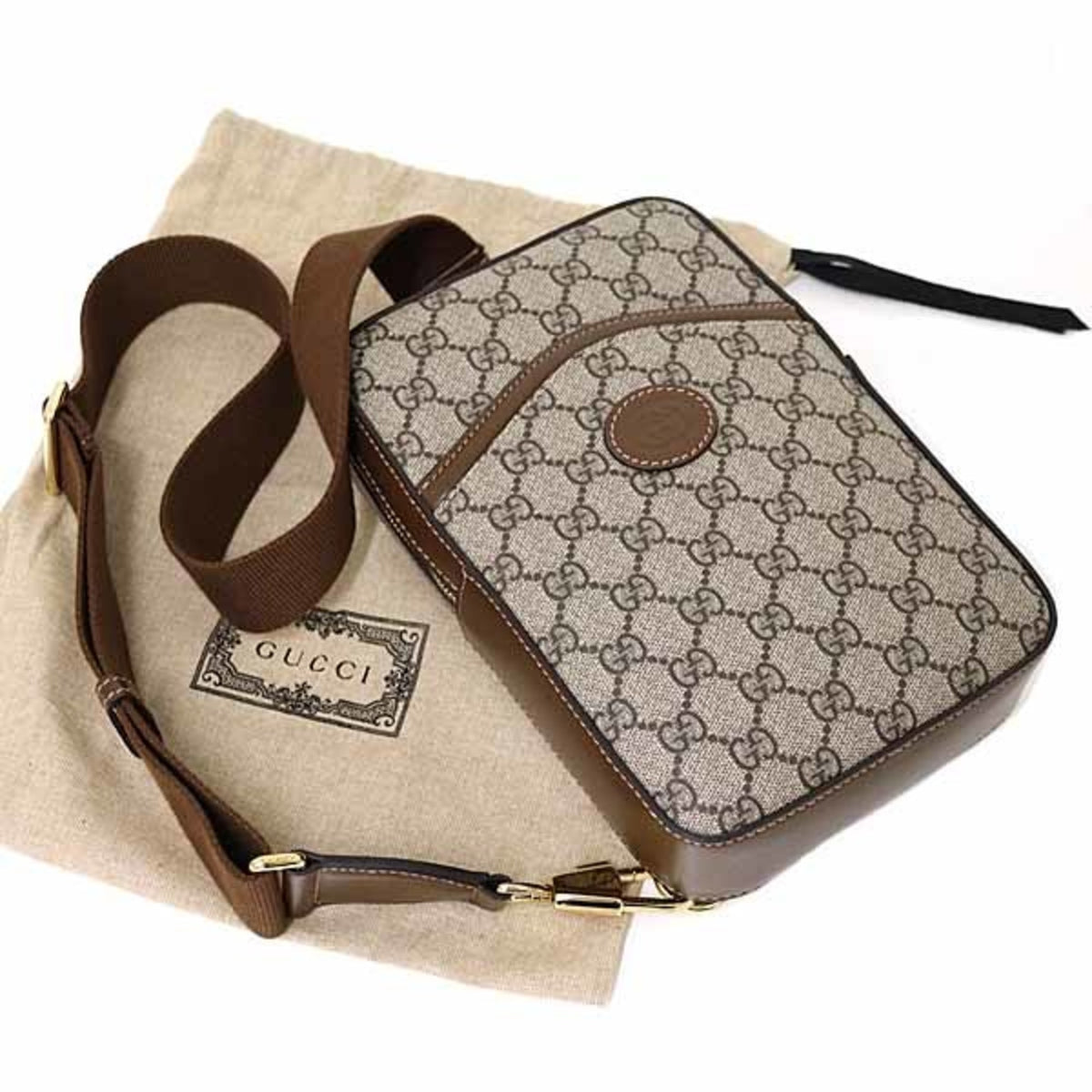 Gucci Beige Brown Gg Supreme Leather Sling Bag (Pre-Owned)