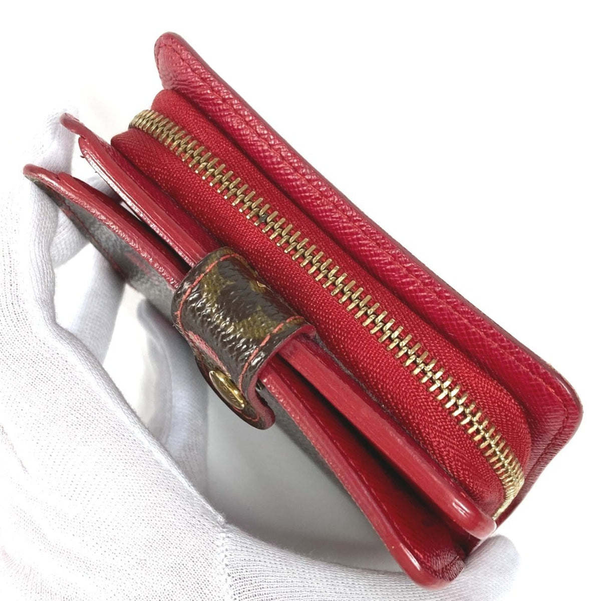 Louis Vuitton Brown Red Color Monogram Canvas Wallet (Bi-Fold) (Pre-Owned)