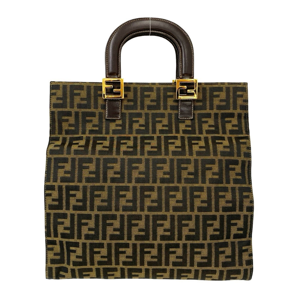 Fendi Black Brown Canvas Leather Handbag Tote Bag (Pre-Owned)
