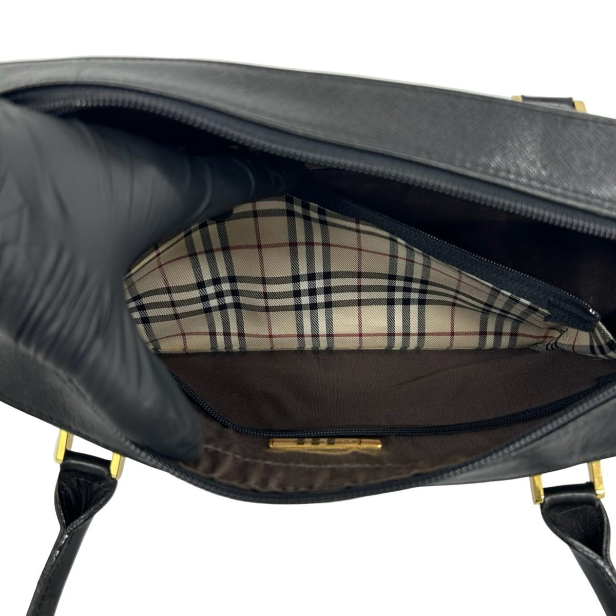 Burberry Black Leather Boston Bag Handbag Shoulder Bag (Pre-Owned)