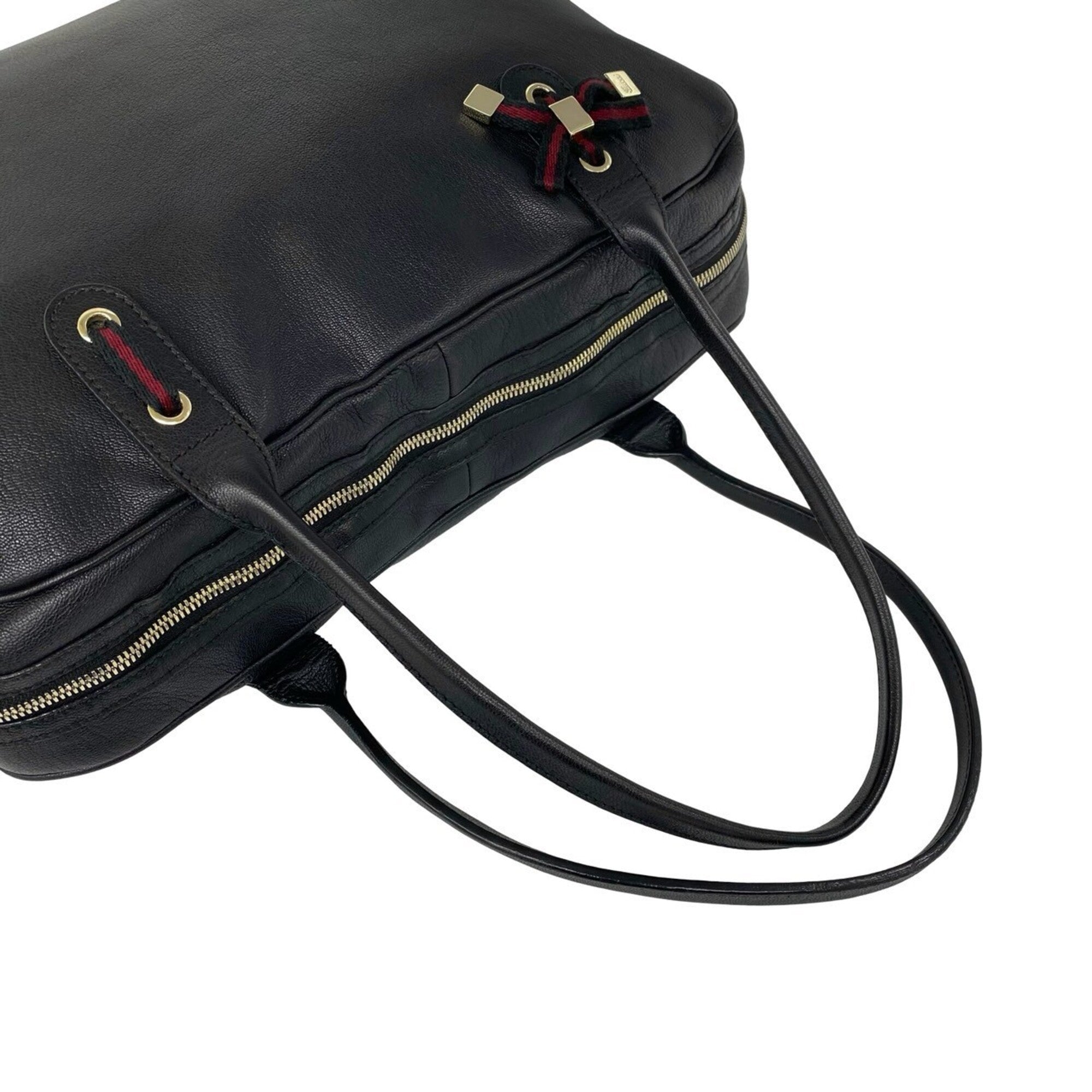 Gucci Black Green Red Color Leather Boston Bag Handbag Tote Bag (Pre-Owned)