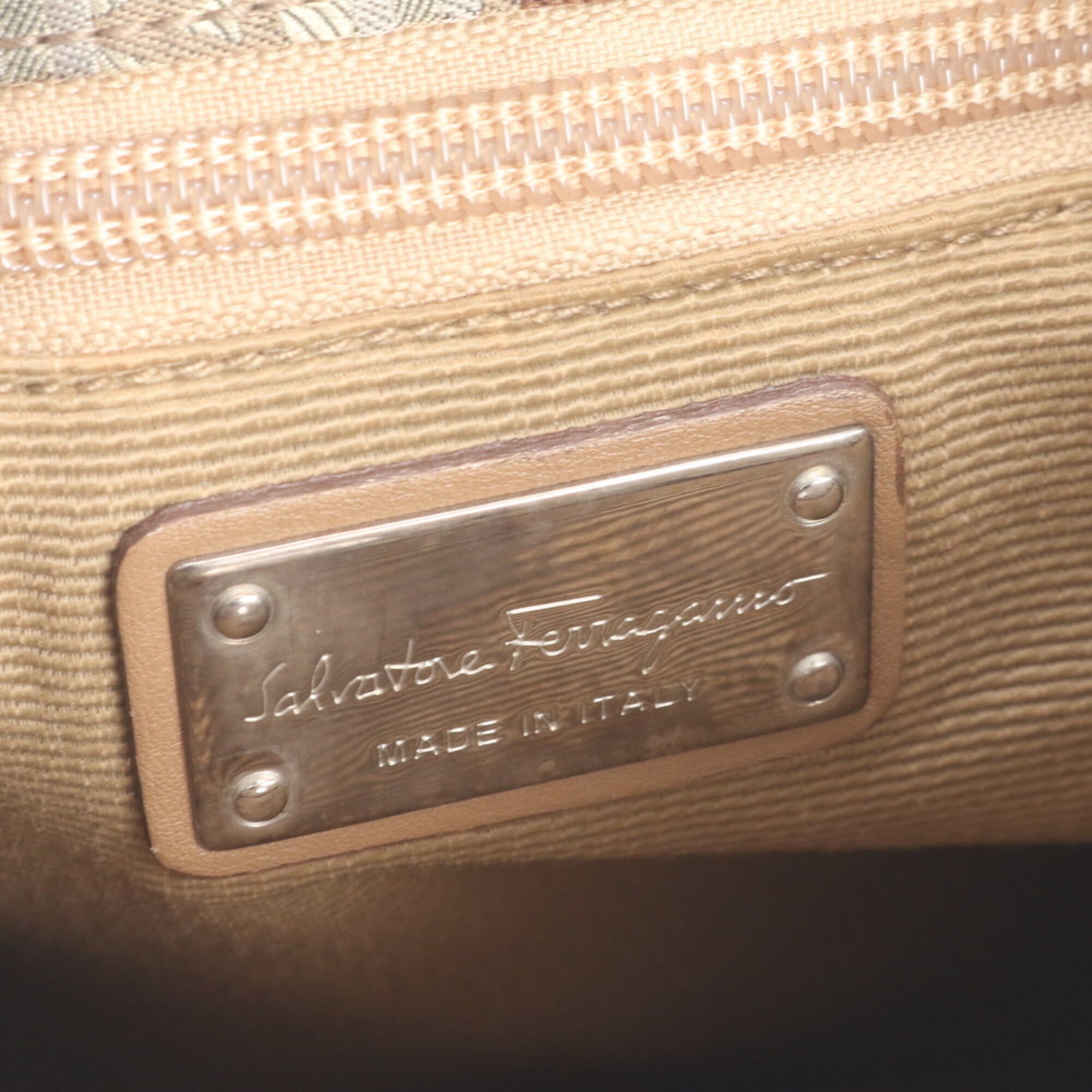 Salvatore Ferragamo Brown Leather Canvas Handbag Shoulder Bag Tote Bag (Pre-Owned)