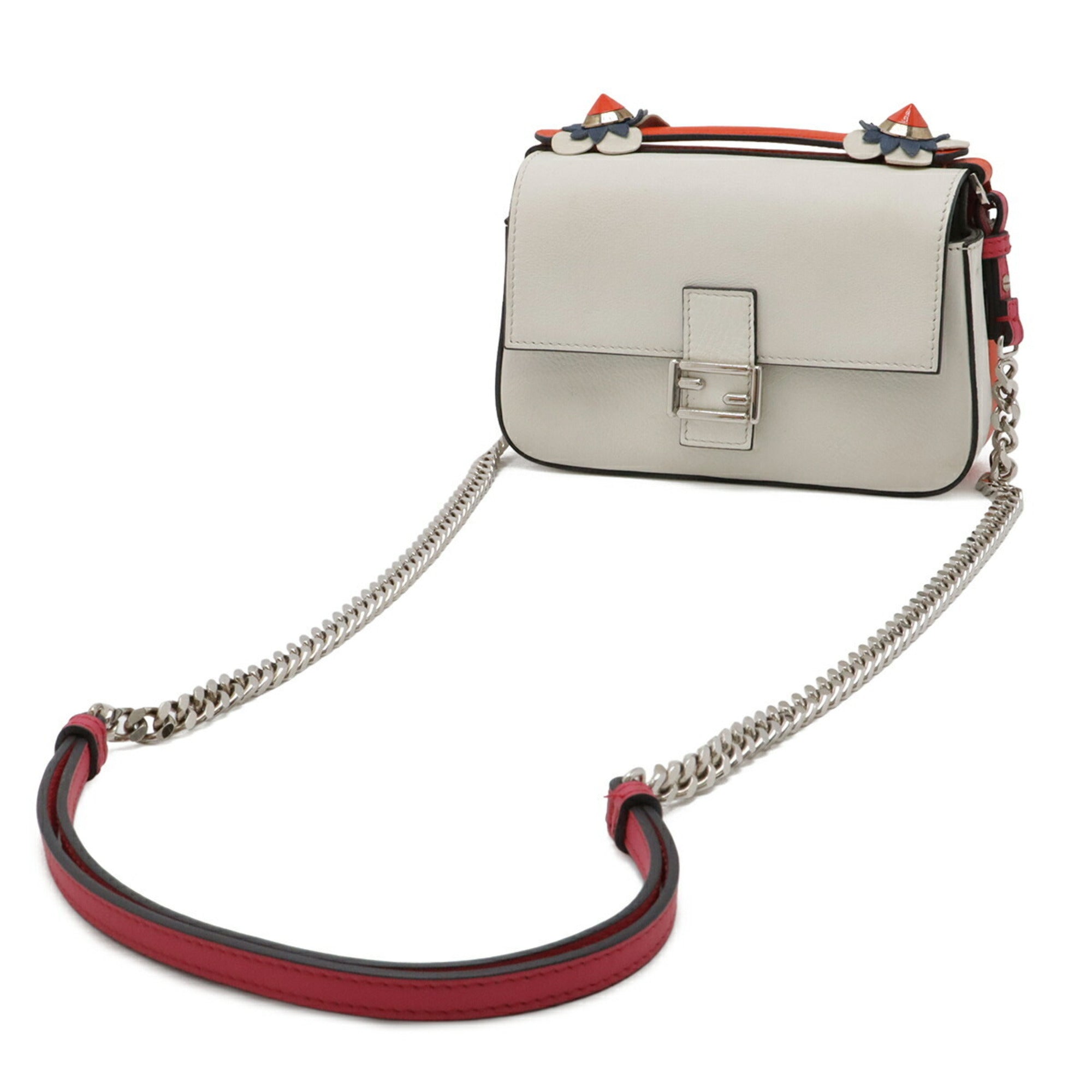 Fendi Pink Red Color White Leather Handbag Shoulder Bag (Pre-Owned)