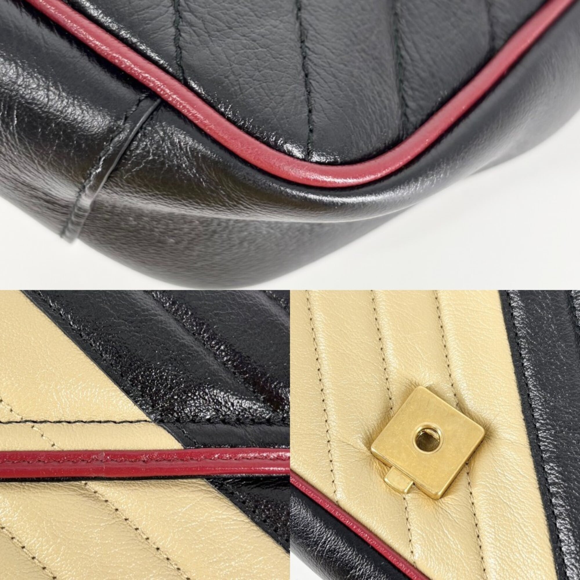 Gucci Beige Black Red Color Leather Handbag Shoulder Bag (Pre-Owned)