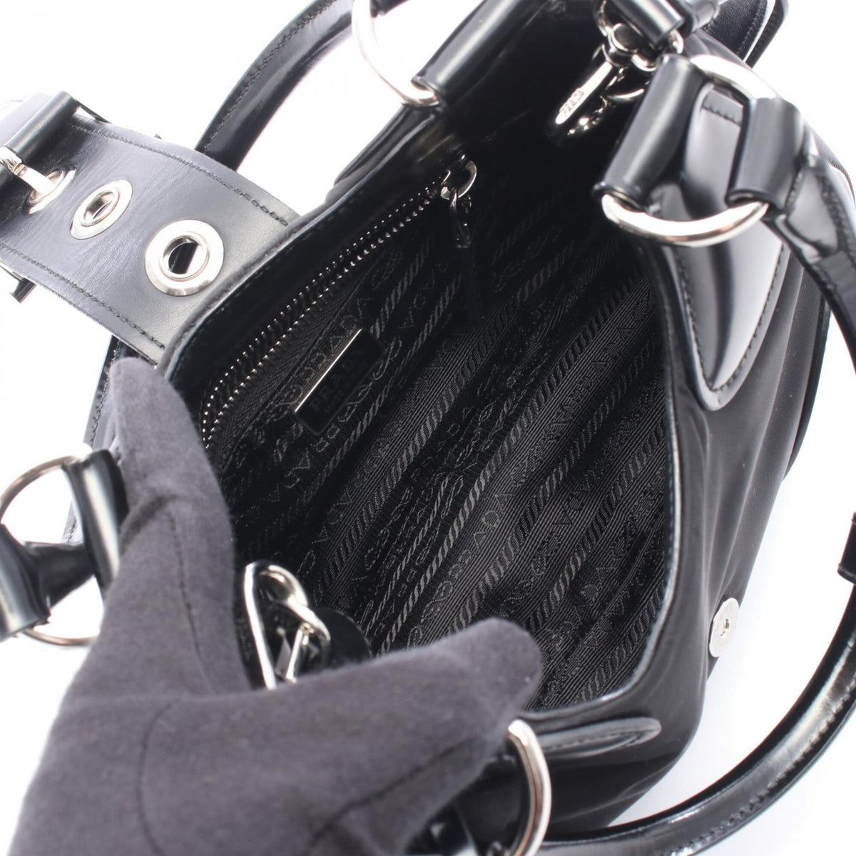 Prada Black Nylon Leather Handbag (Pre-Owned)