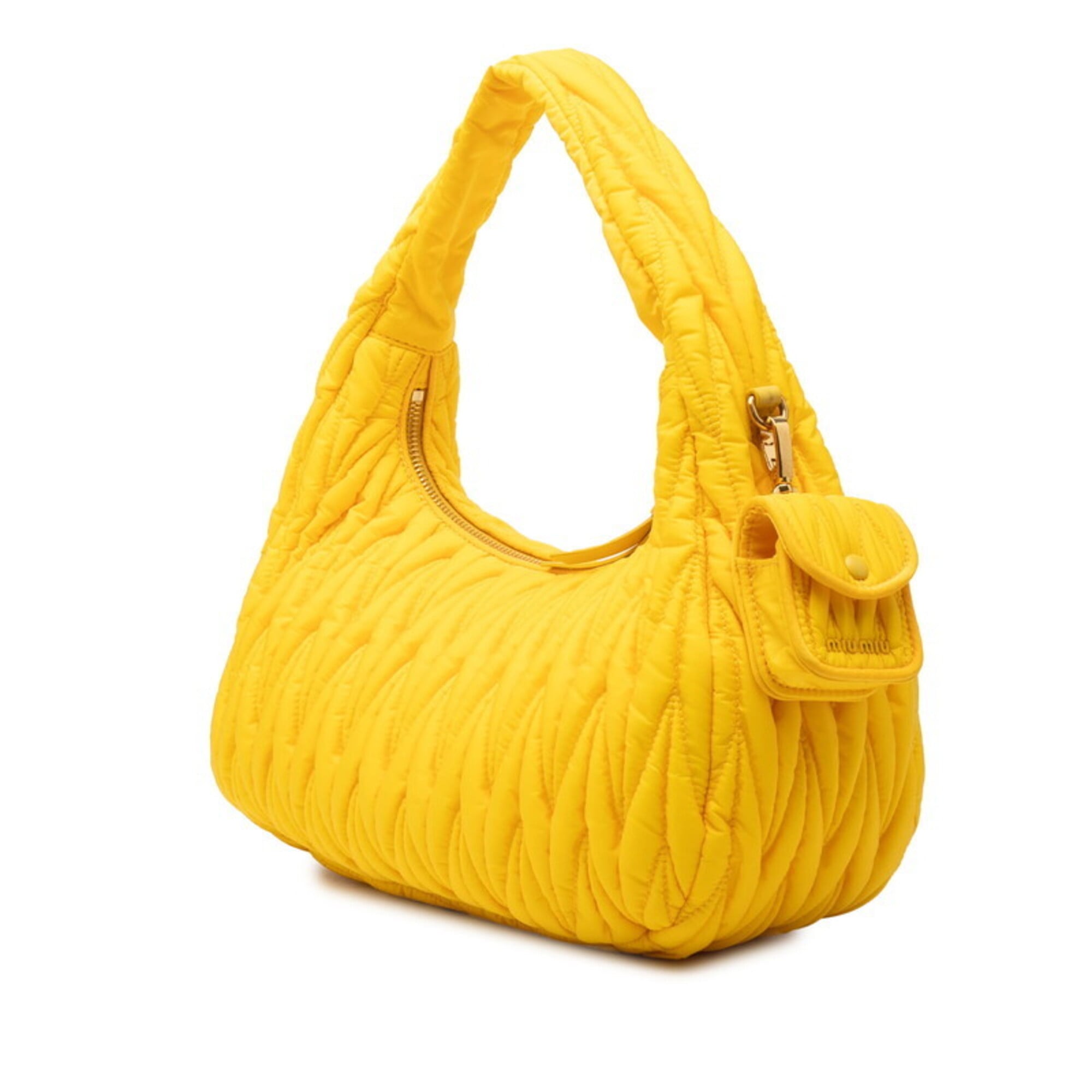 Miu Miu Matelasse Yellow Nylon Leather Handbag Shoulder Bag (Pre-Owned)