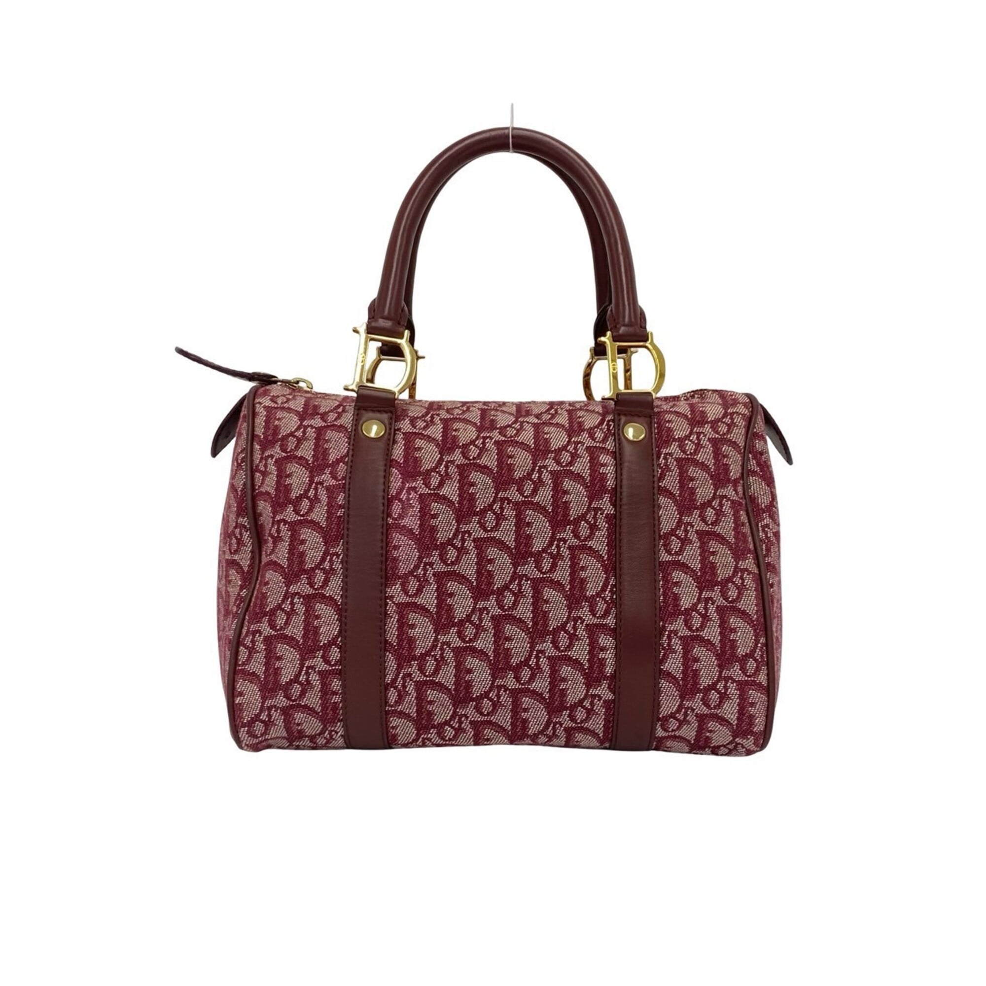 Christian Dior Red Color Wine Canvas Leather Boston Bag Handbag (Pre-Owned)