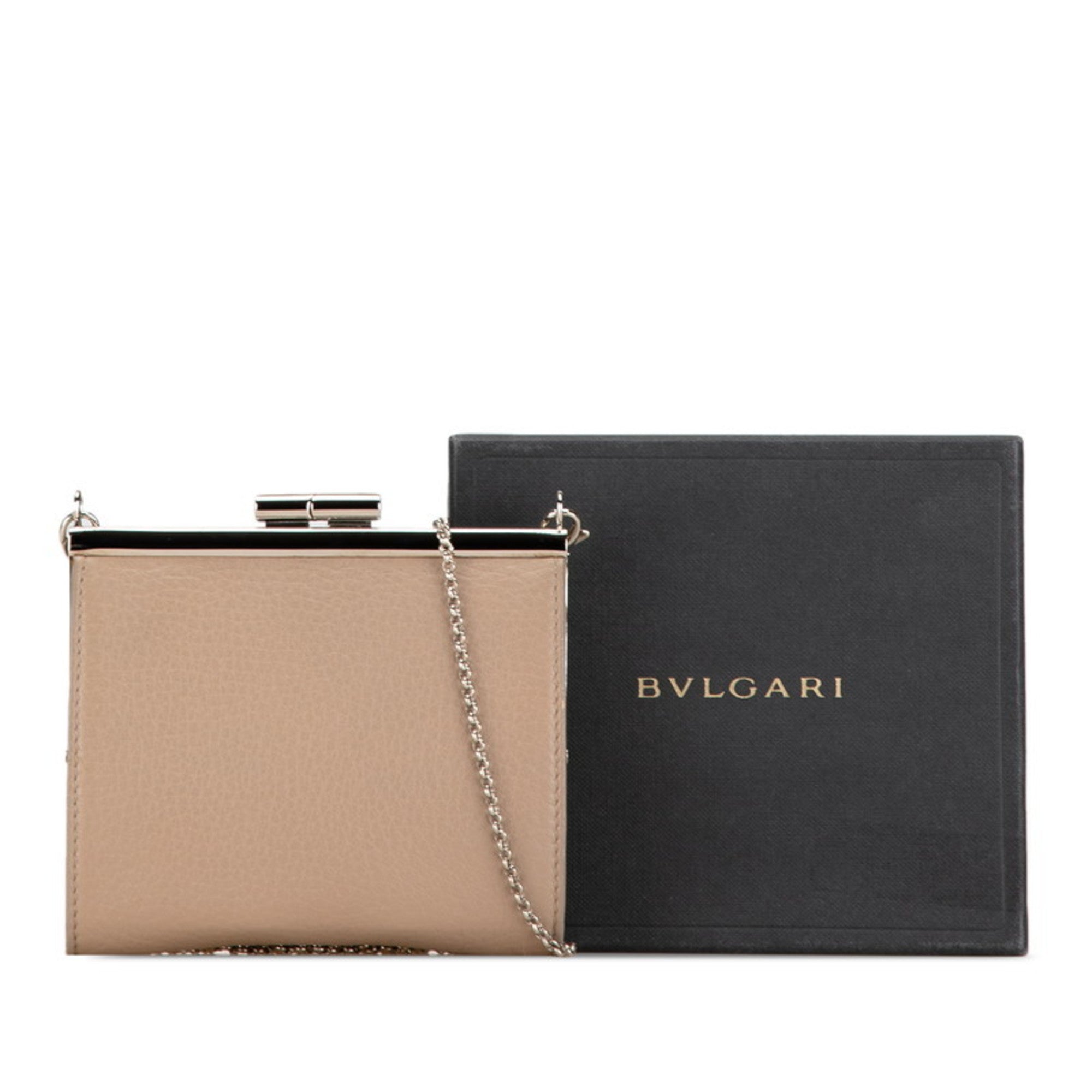 Bvlgari Beige Grayish Leather Chain/Shoulder Wallet (Pre-Owned)