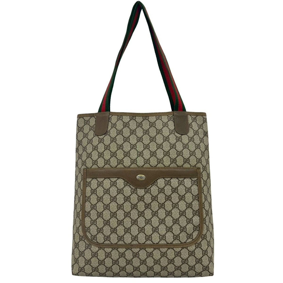 Gucci Brown Green Red Color Leather Pvc Handbag Tote Bag (Pre-Owned)