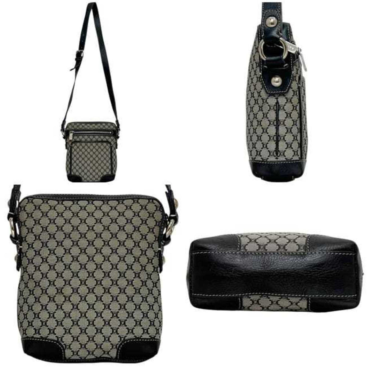 Celine Black Gray Nylon Leather Shoulder Bag (Pre-Owned)