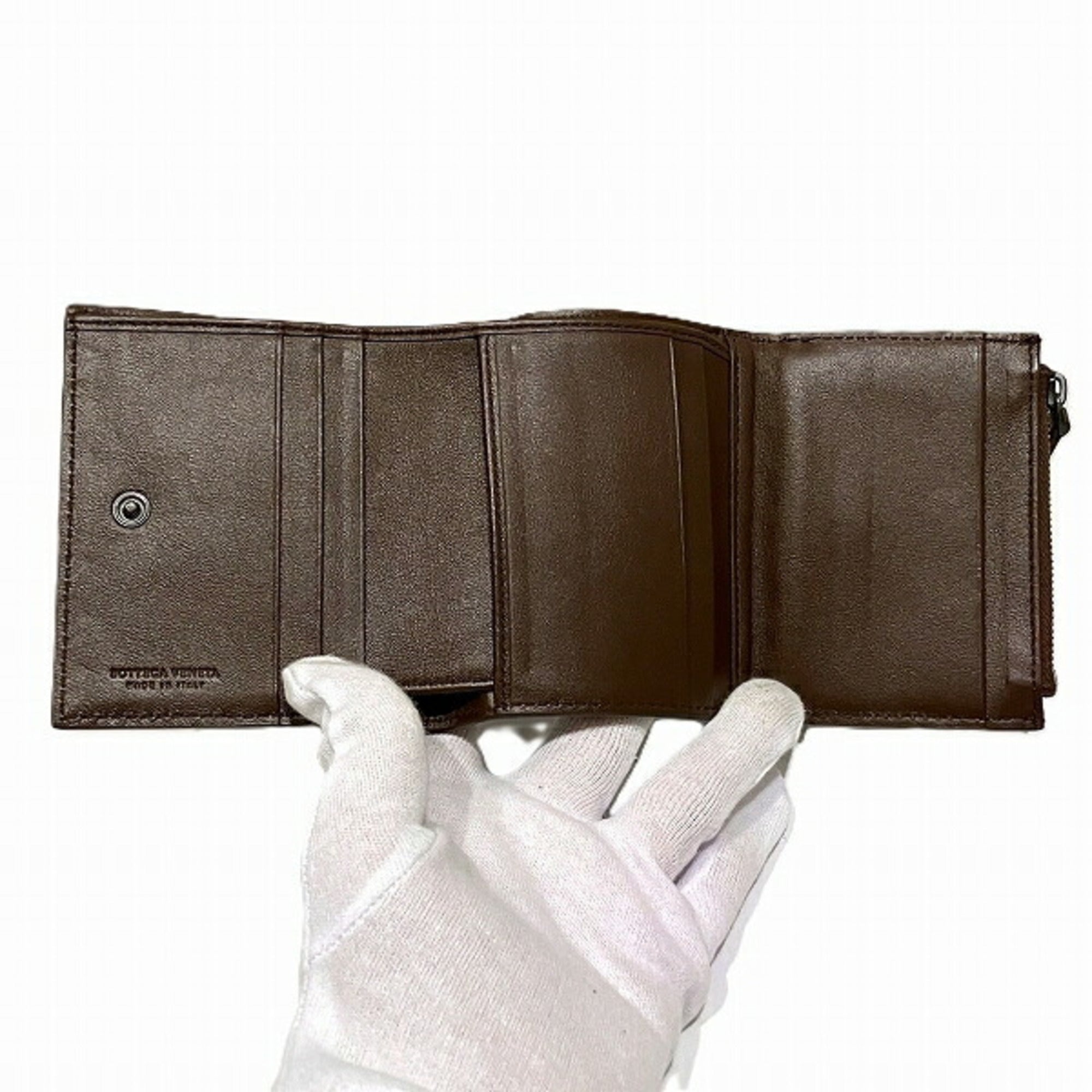 Bottega Veneta Dark Brown Leather Wallet (Tri-Fold) (Pre-Owned)