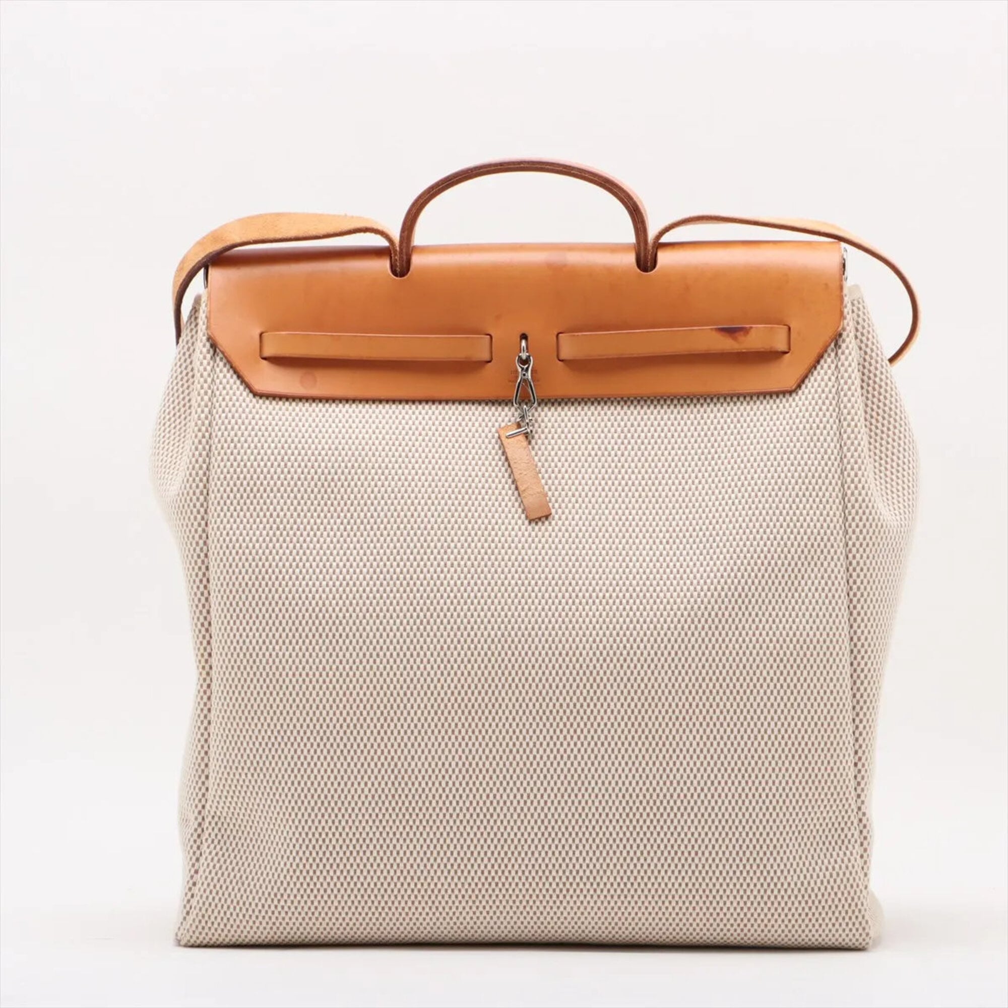 Hermes Beige Canvas Leather Shoulder Bag Tote Bag (Pre-Owned)