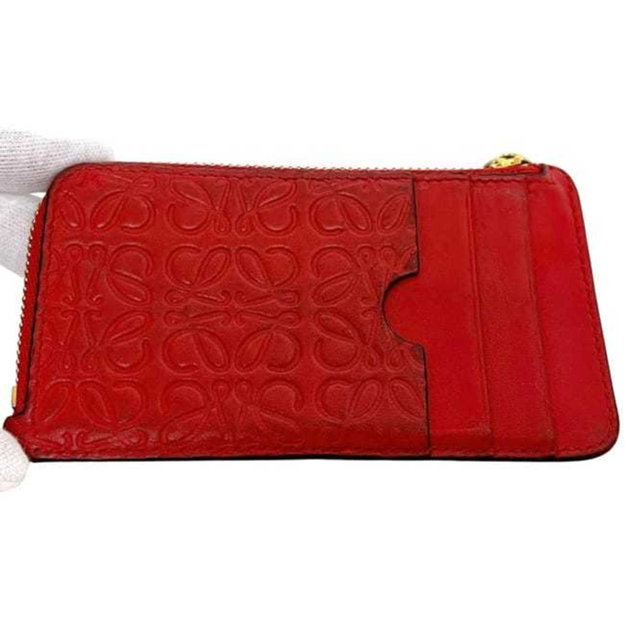 Loewe Red Color Leather Long Wallet (Bi-Fold) (Pre-Owned)
