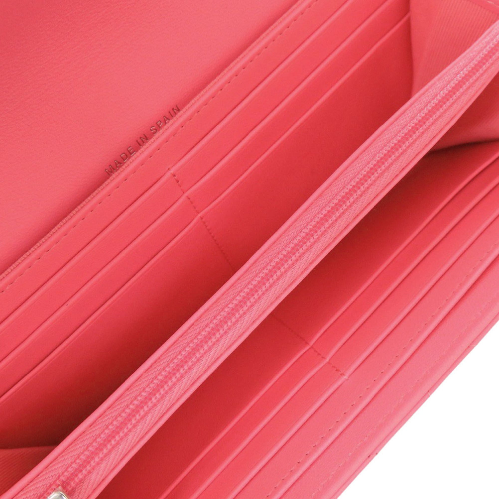 Chanel Pink Leather Long Wallet (Bi-Fold) (Pre-Owned)