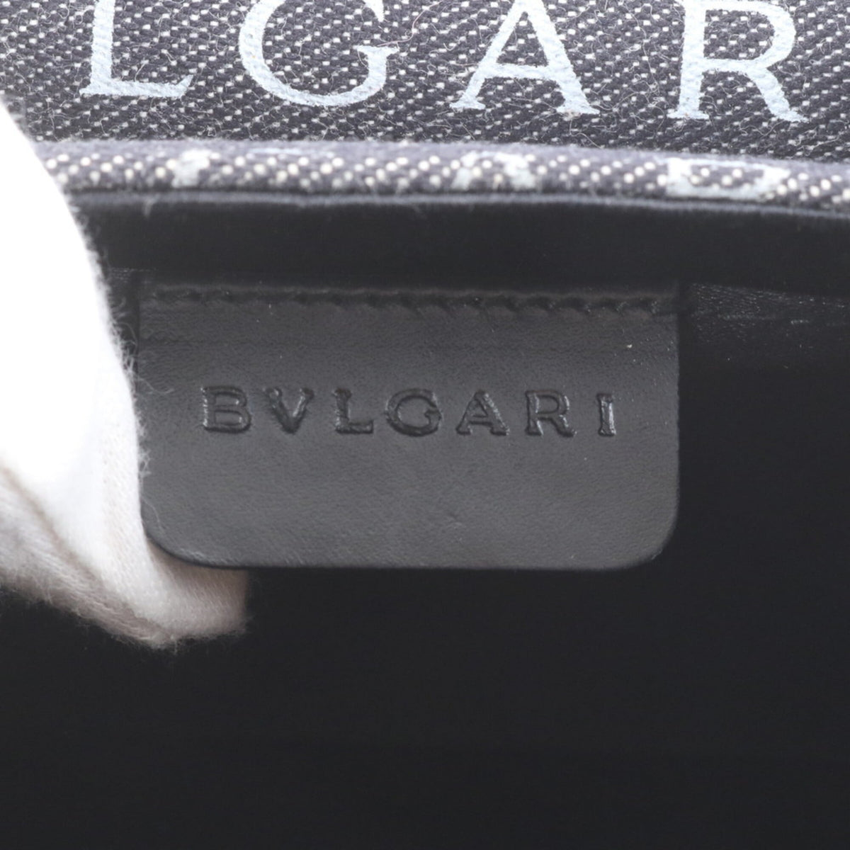 Bvlgari Navy Leather Canvas Handbag Shoulder Bag Tote Bag (Pre-Owned)