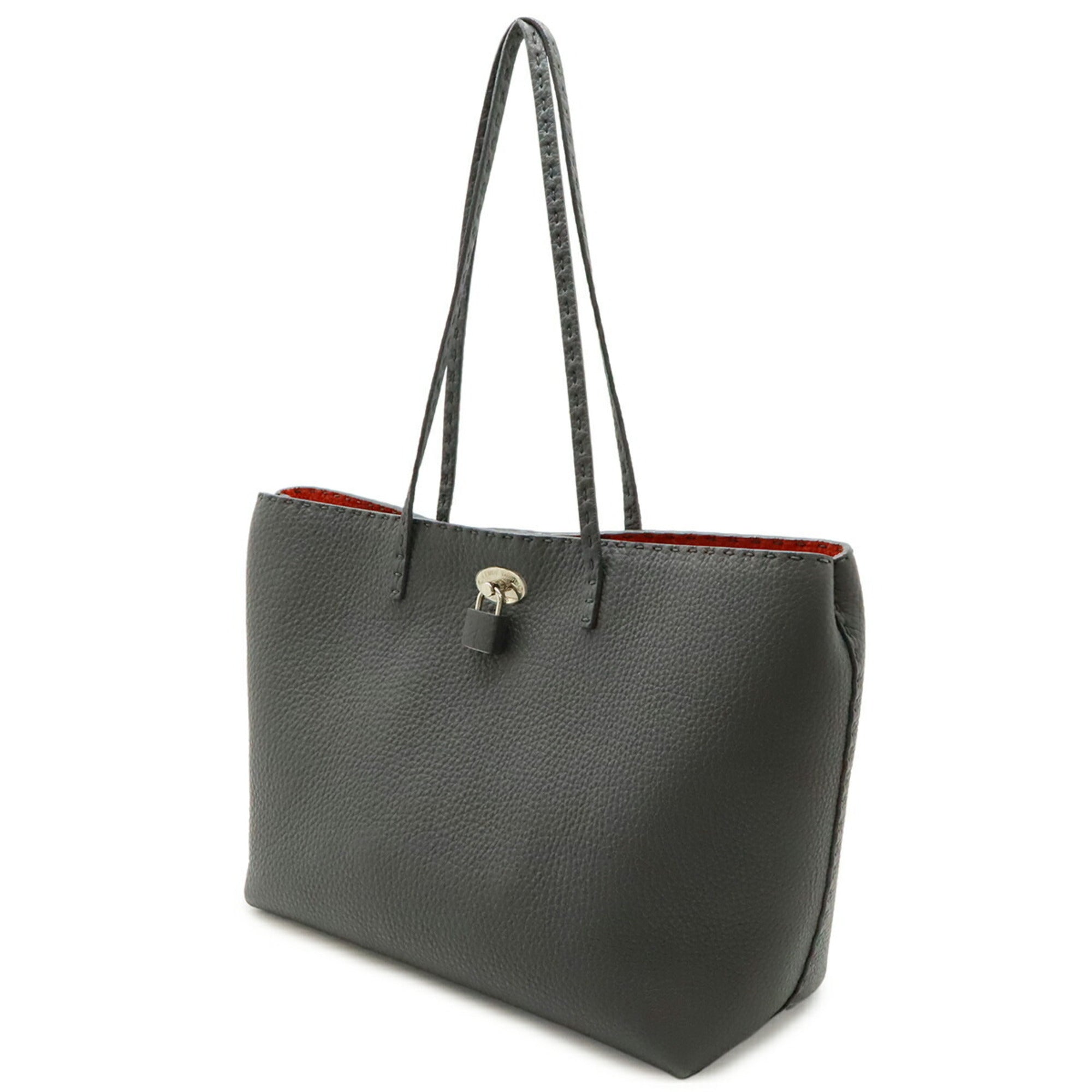 Fendi Selleria Gray Red Color Leather Shoulder Bag Tote Bag (Pre-Owned)