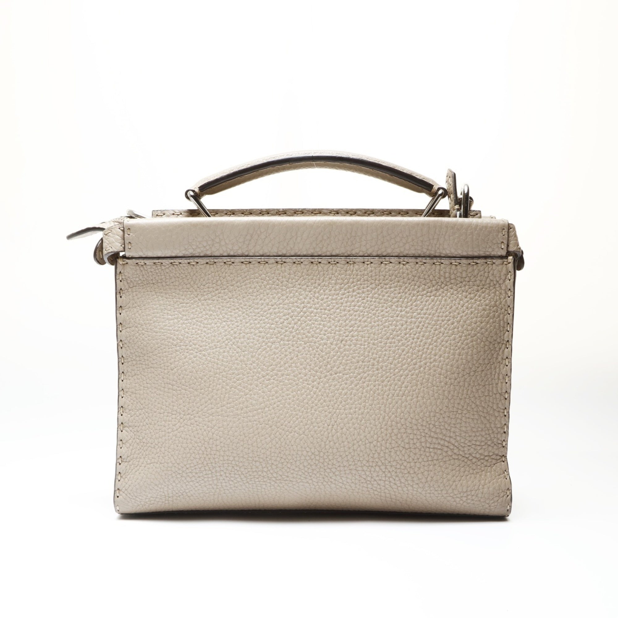 Fendi Peekaboo Gray Leather Shoulder Bag (Pre-Owned)