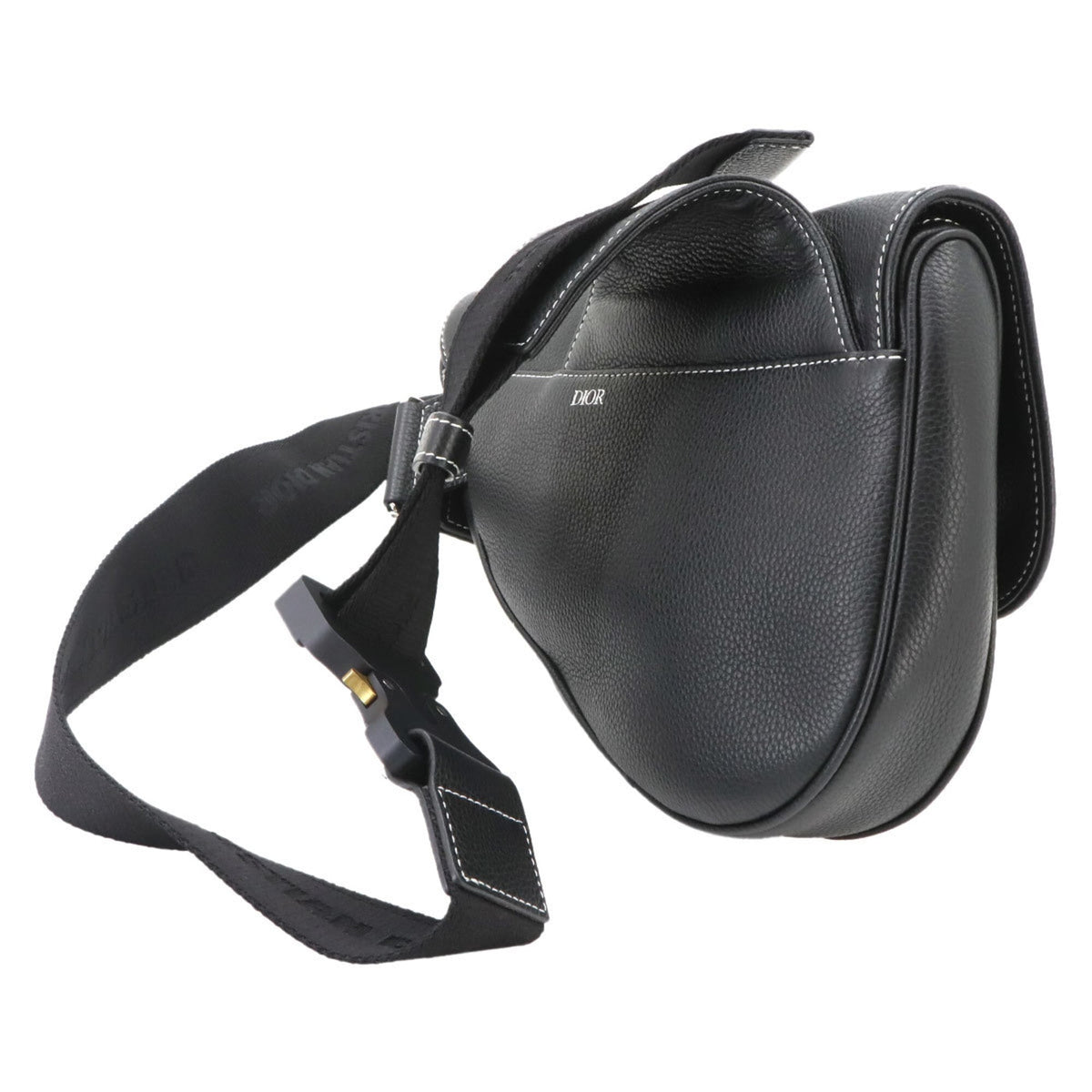 Christian Dior Black Leather Handbag Saddle Bag Shoulder Bag (Pre-Owned)