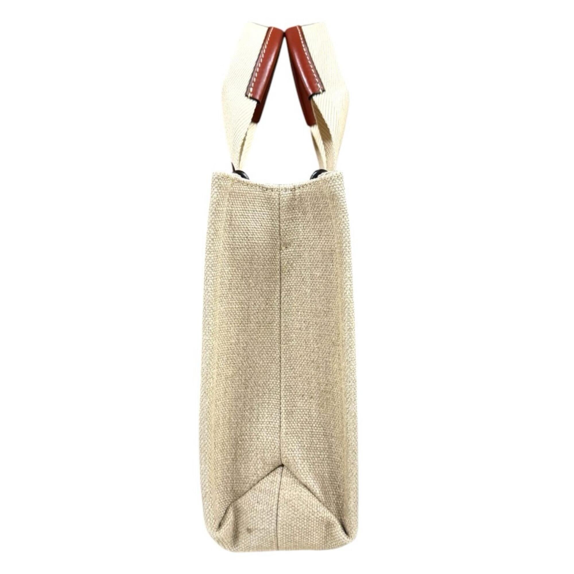 Chloé Beige Brown Linen Leather Shoulder Bag Tote Bag (Pre-Owned)