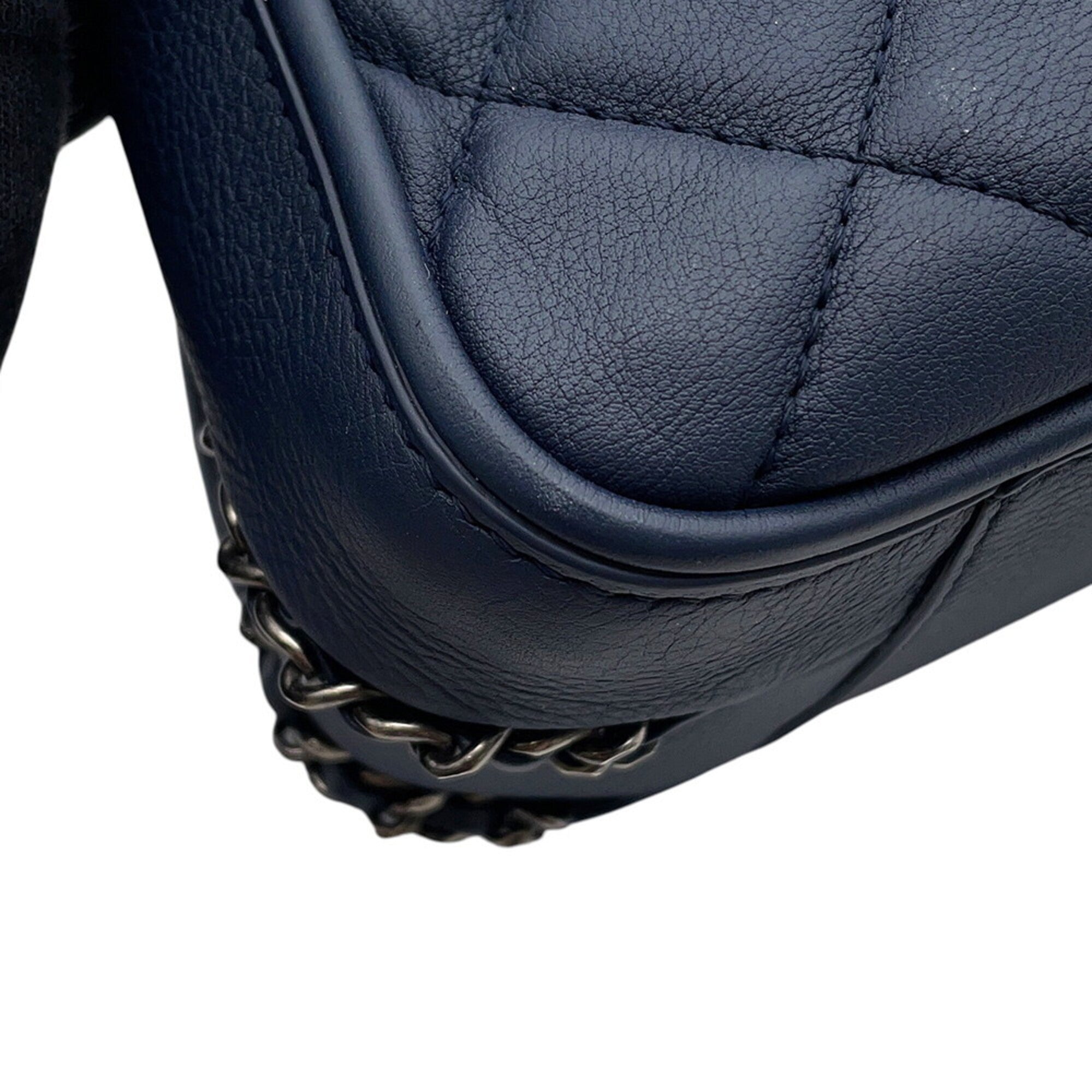 Chanel Navy Leather Handbag Shoulder Bag (Pre-Owned)