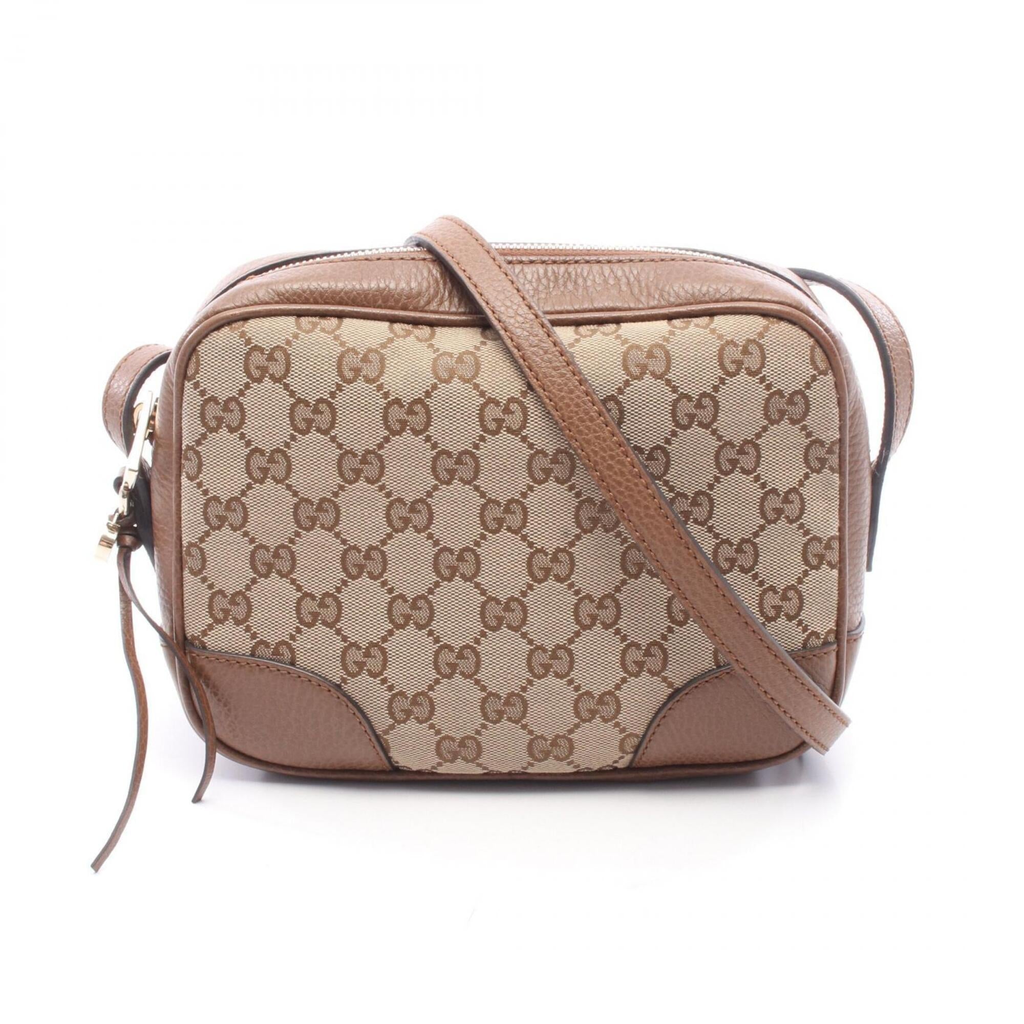 Gucci Beige Brown Gg Canvas Leather Handbag Shoulder Bag (Pre-Owned)