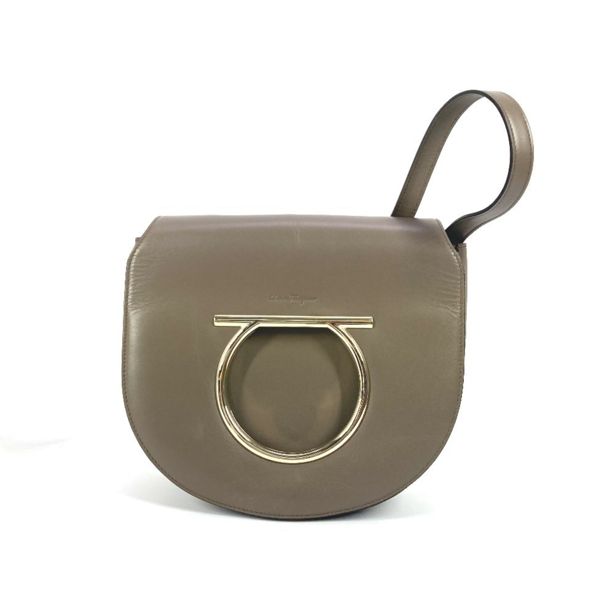 Salvatore Ferragamo Gancini Grayish Leather Clutch Bag Pochette Shoulder Bag (Pre-Owned)