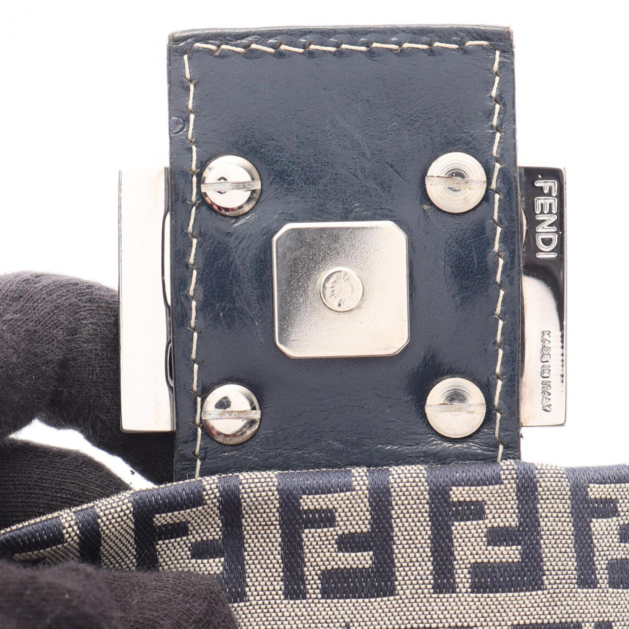 Fendi Gray Navy Canvas Leather Handbag Shoulder Bag (Pre-Owned)