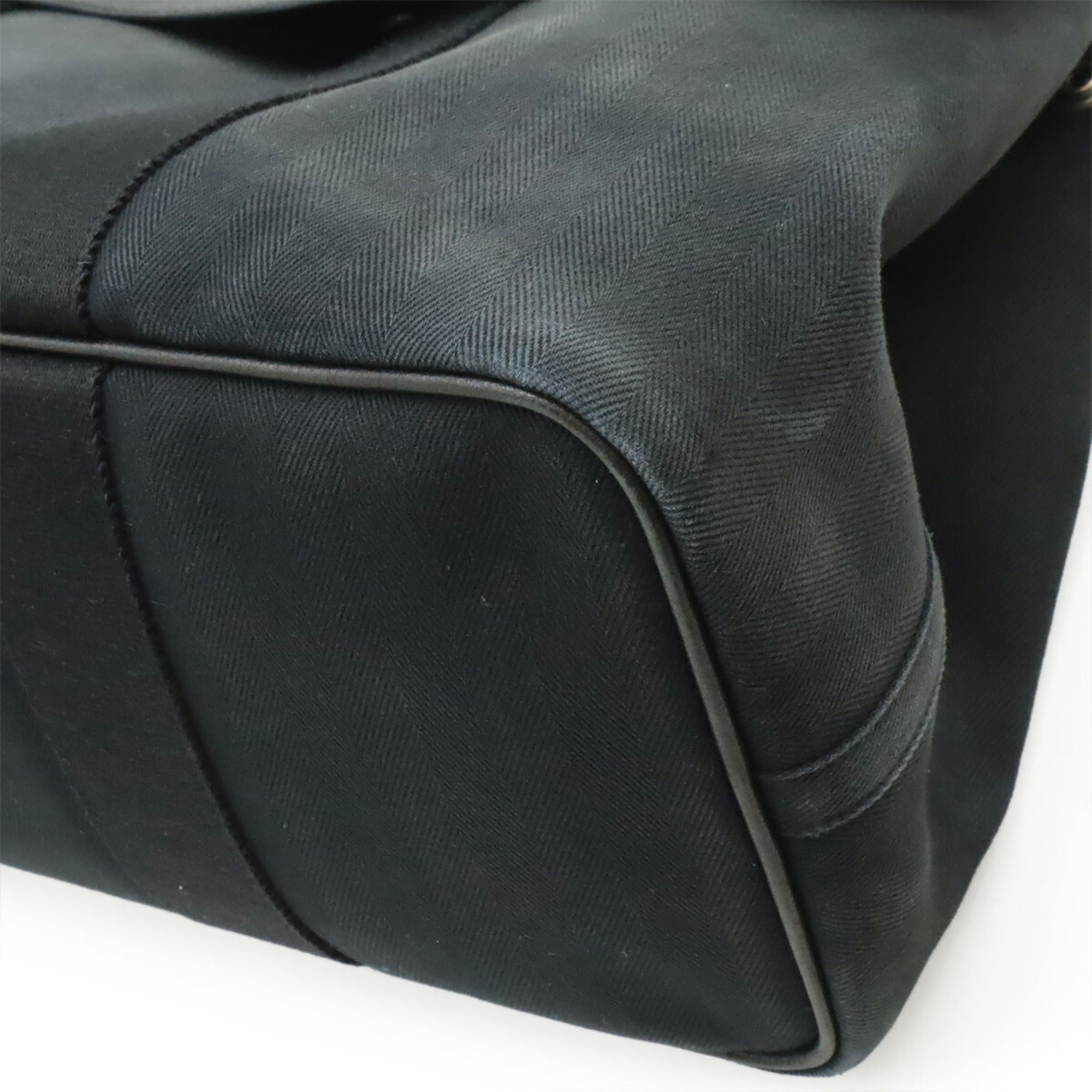 Hermes Valparaiso Black Toile Chevron Leather Handbag Tote Bag (Pre-Owned)