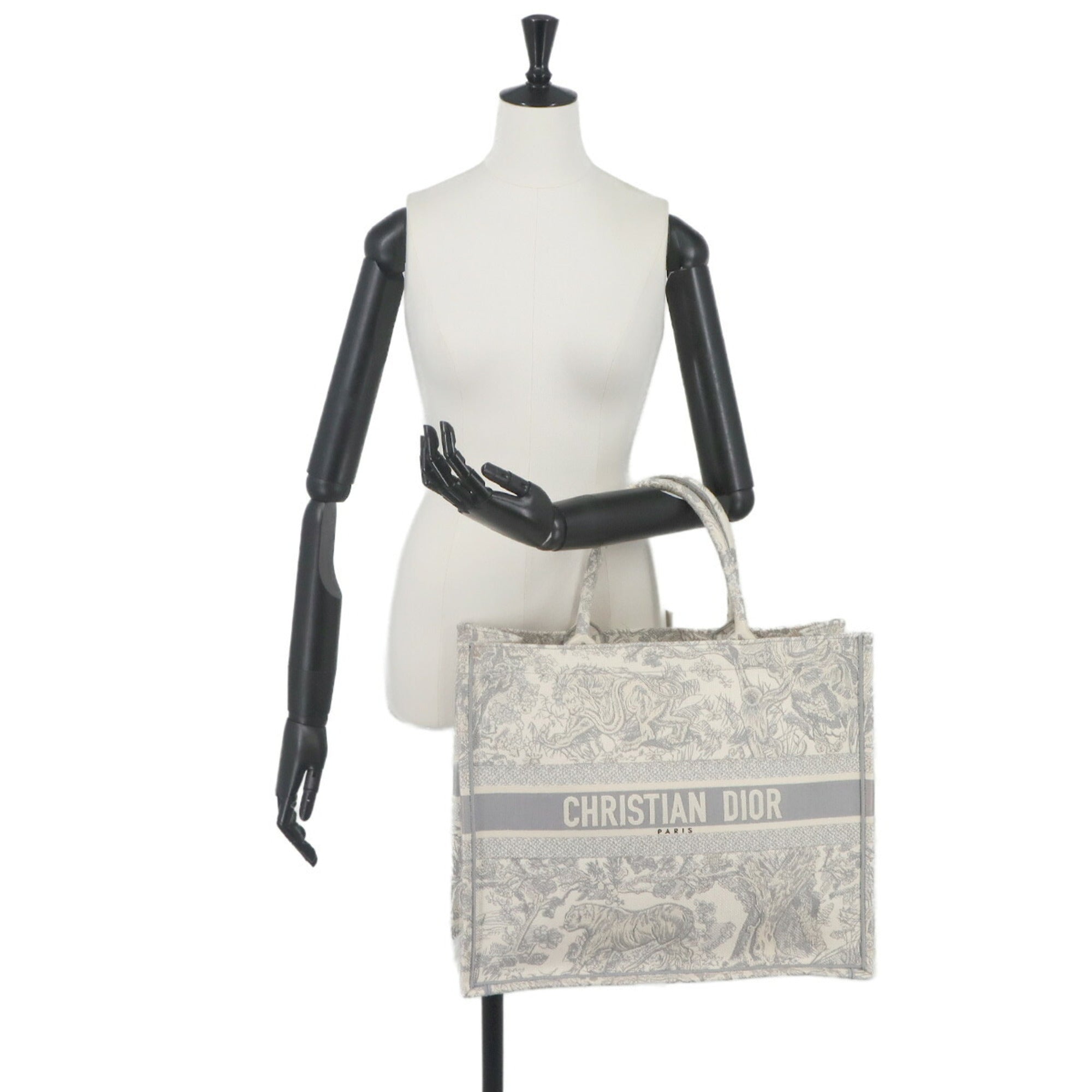 Christian Dior Gray White Canvas Handbag Tote Bag (Pre-Owned)