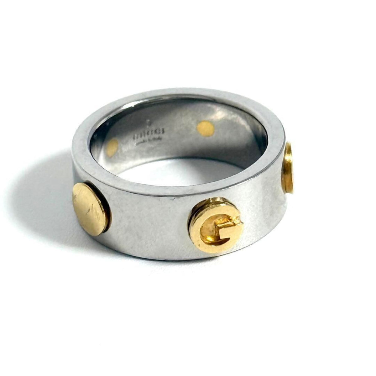 Gucci Stainless Steel Yellow Gold Band Ring (Pre-Owned)