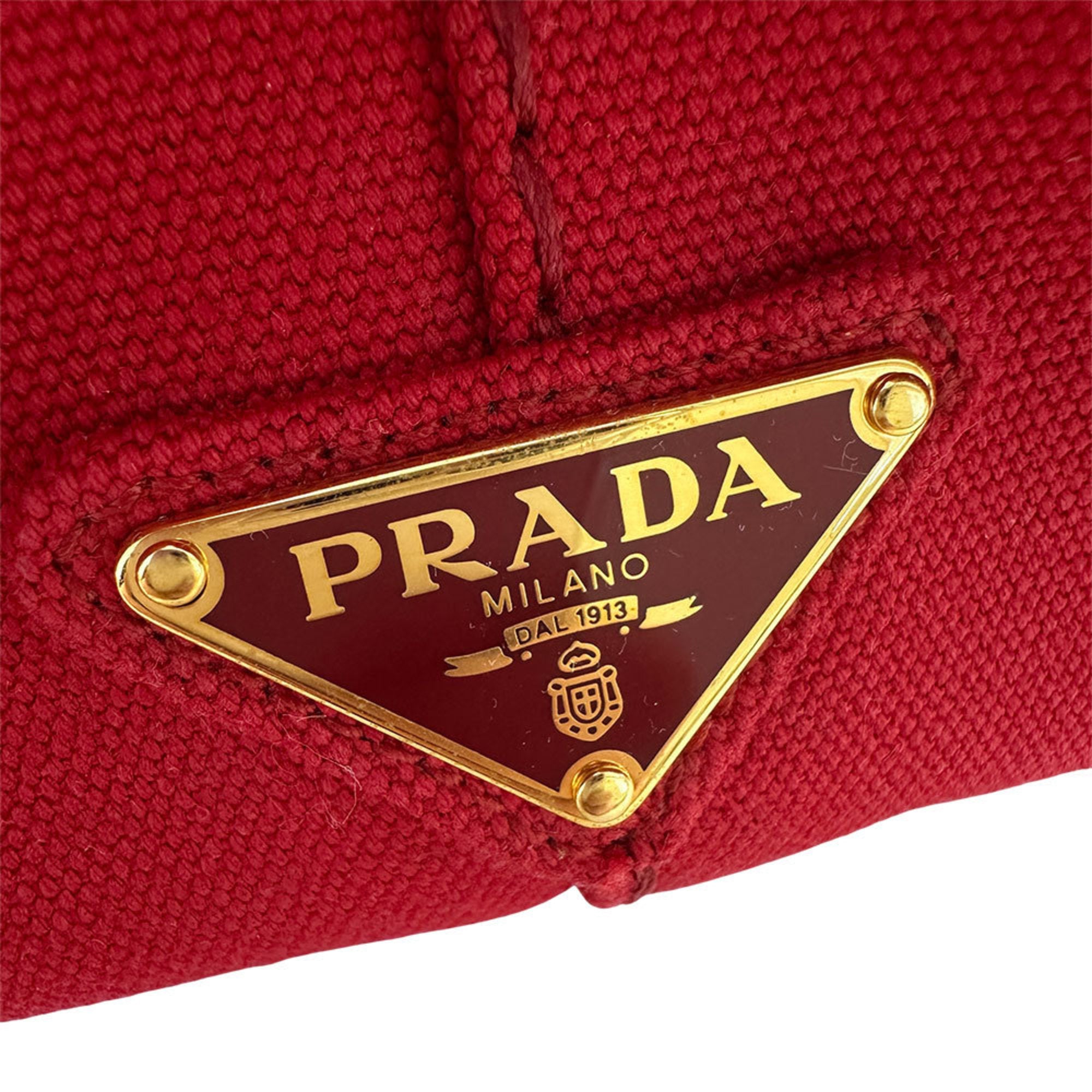 Prada Red Color Canvas Handbag Shoulder Bag (Pre-Owned)