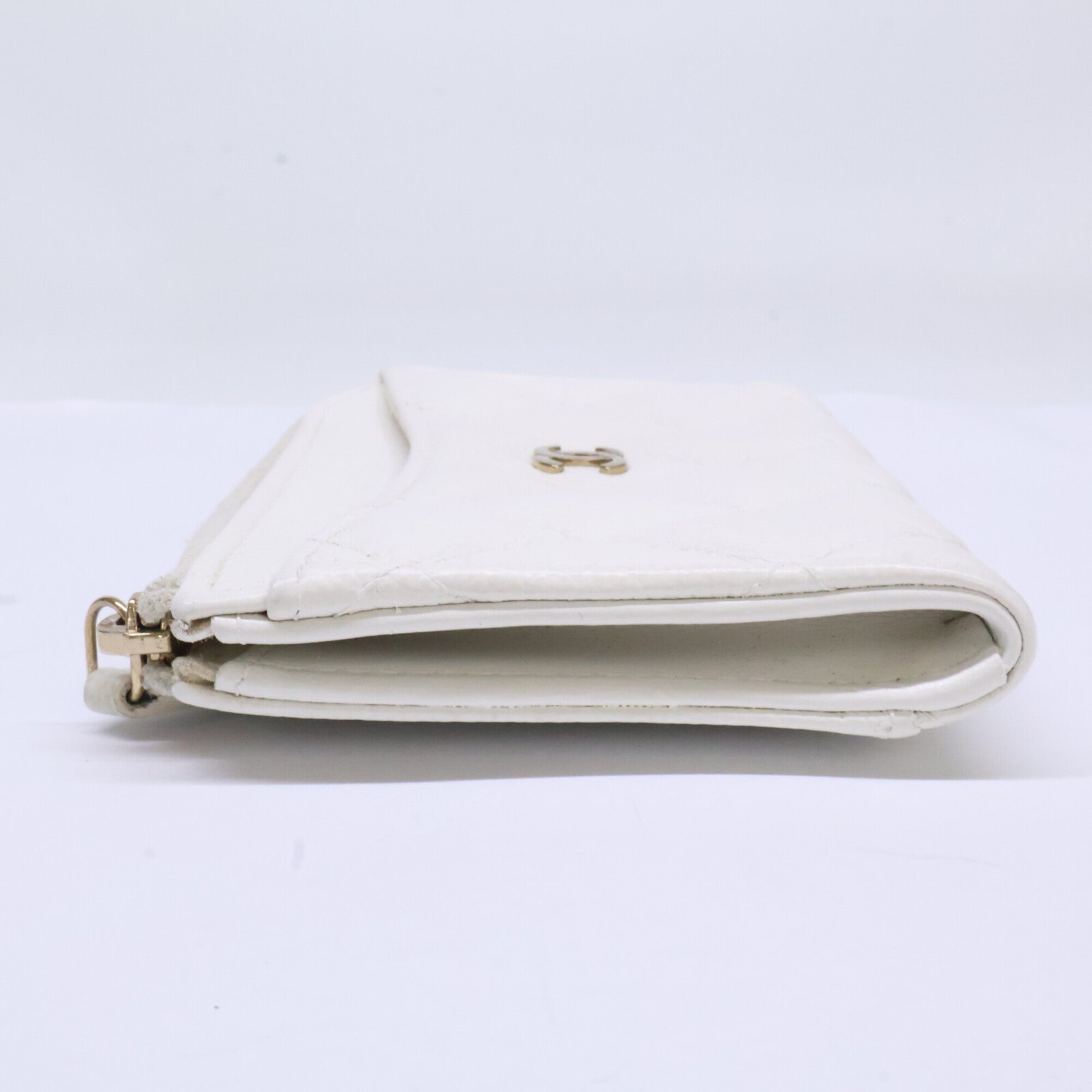 Chanel Gold White Grained Calfskin Coin Purse/Coin Case (Pre-Owned)