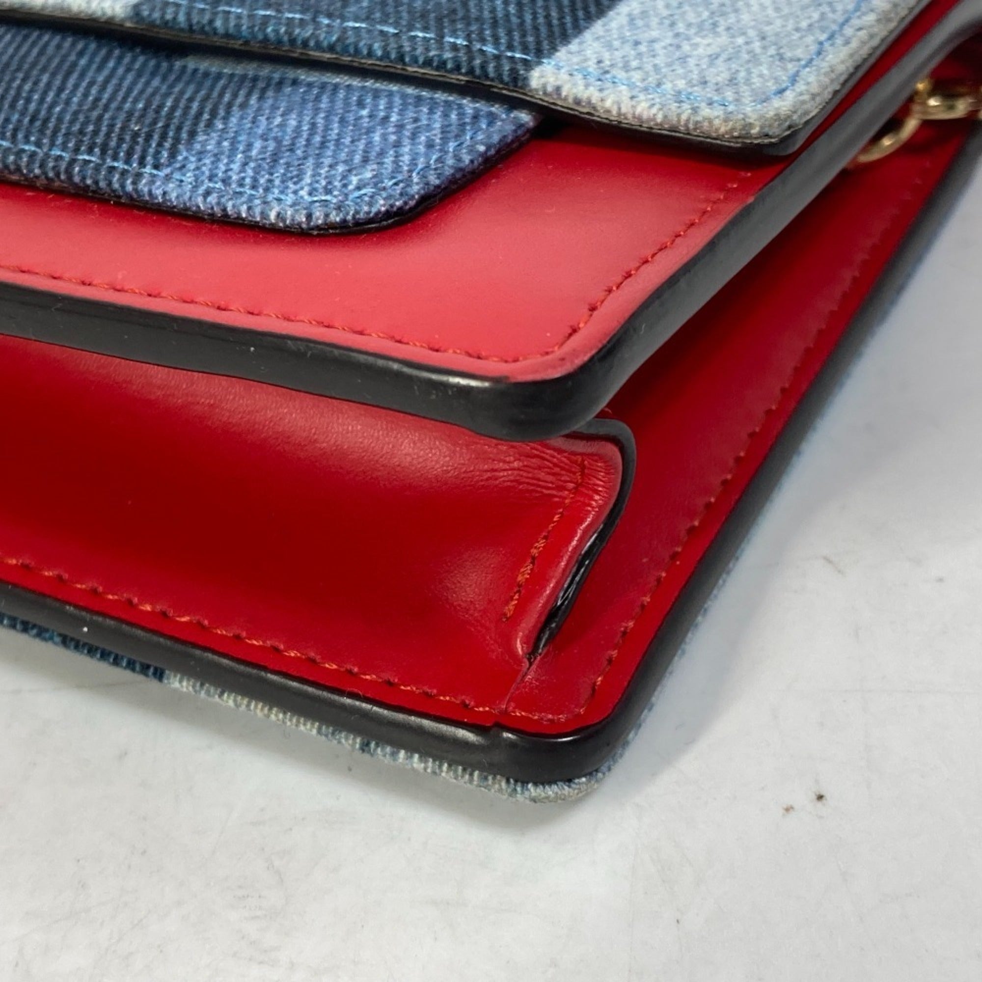Louis Vuitton Monogram Denim Blue Red Color Monogram Denim Chain/Shoulder Wallet (Pre-Owned)
