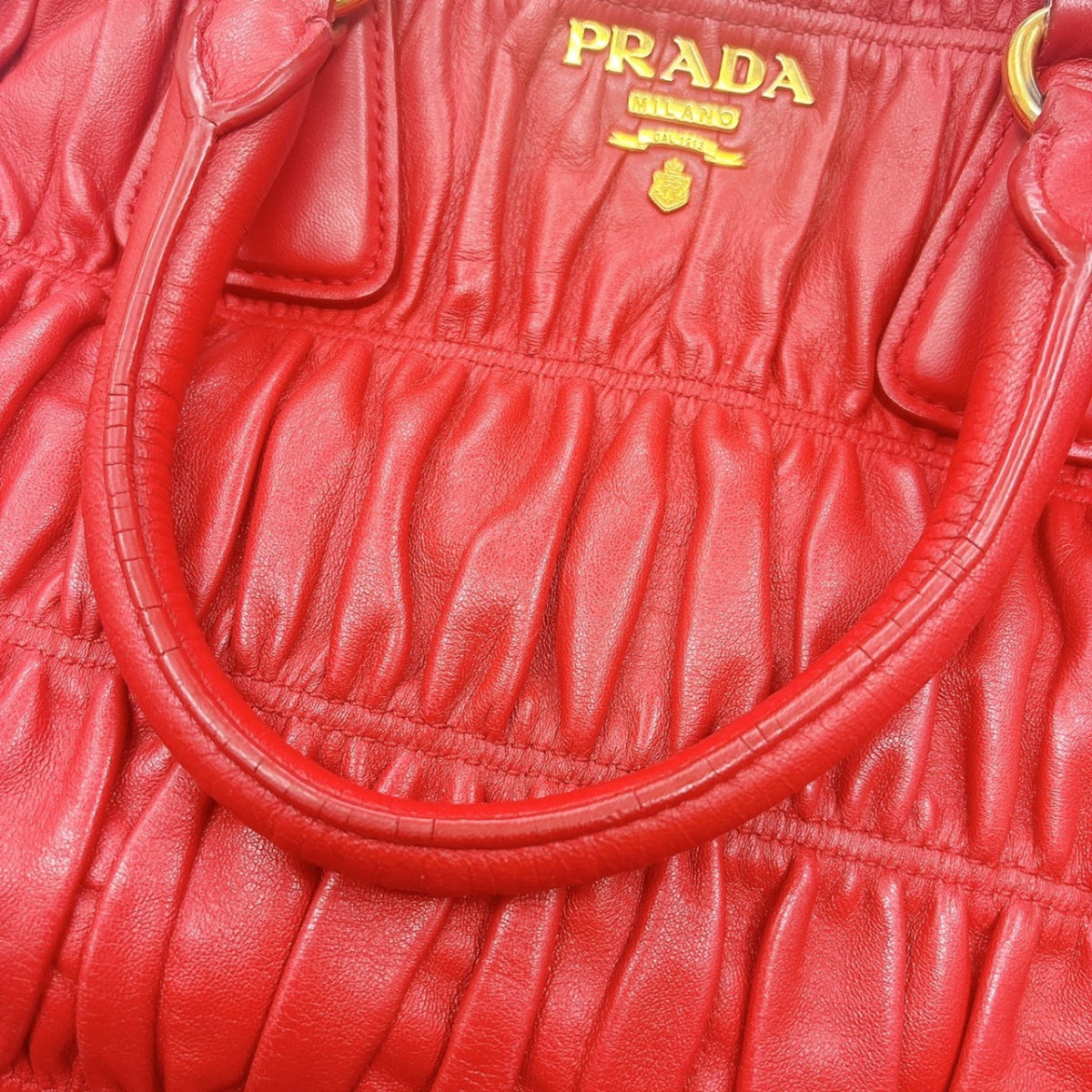 Prada Red Color Nappa Leather Shoulder Bag Tote Bag (Pre-Owned)