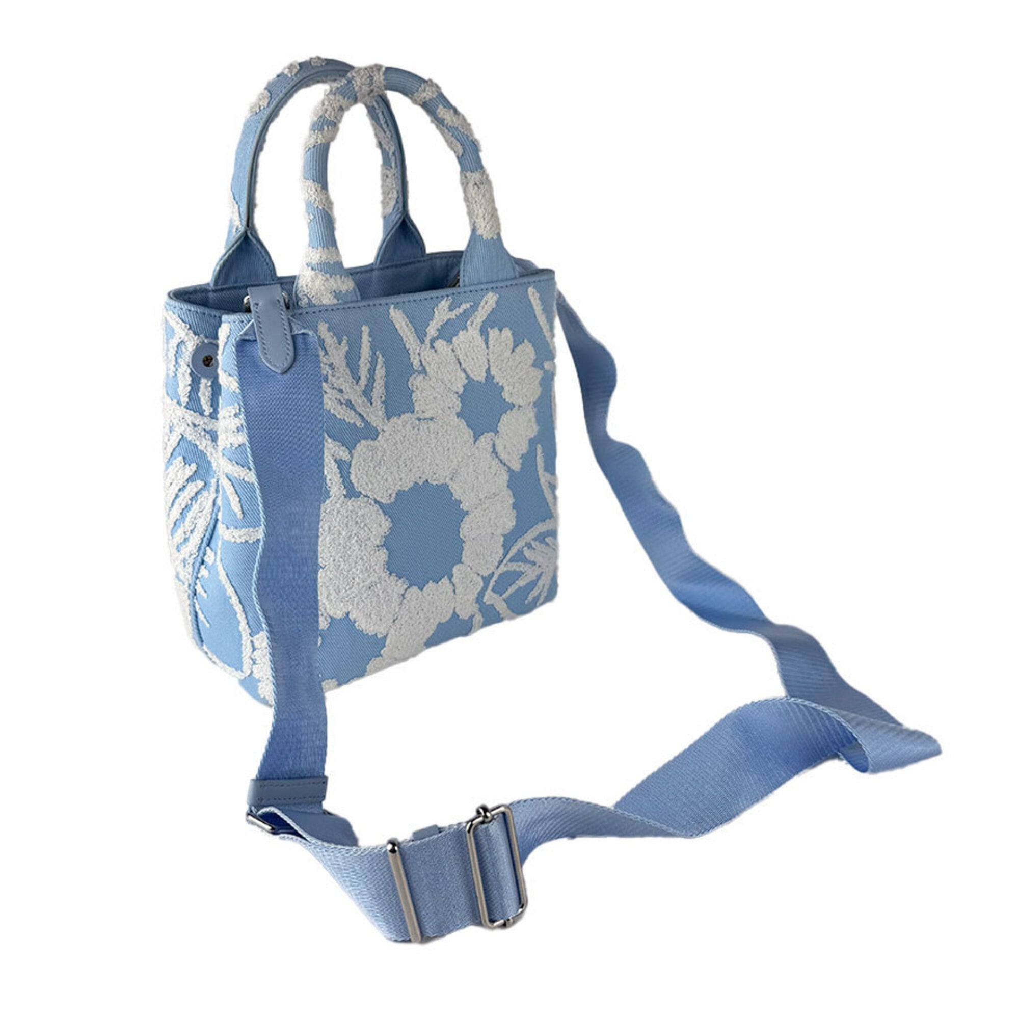 Prada Blue White Canvas Pile Fabric Handbag Shoulder Bag (Pre-Owned)