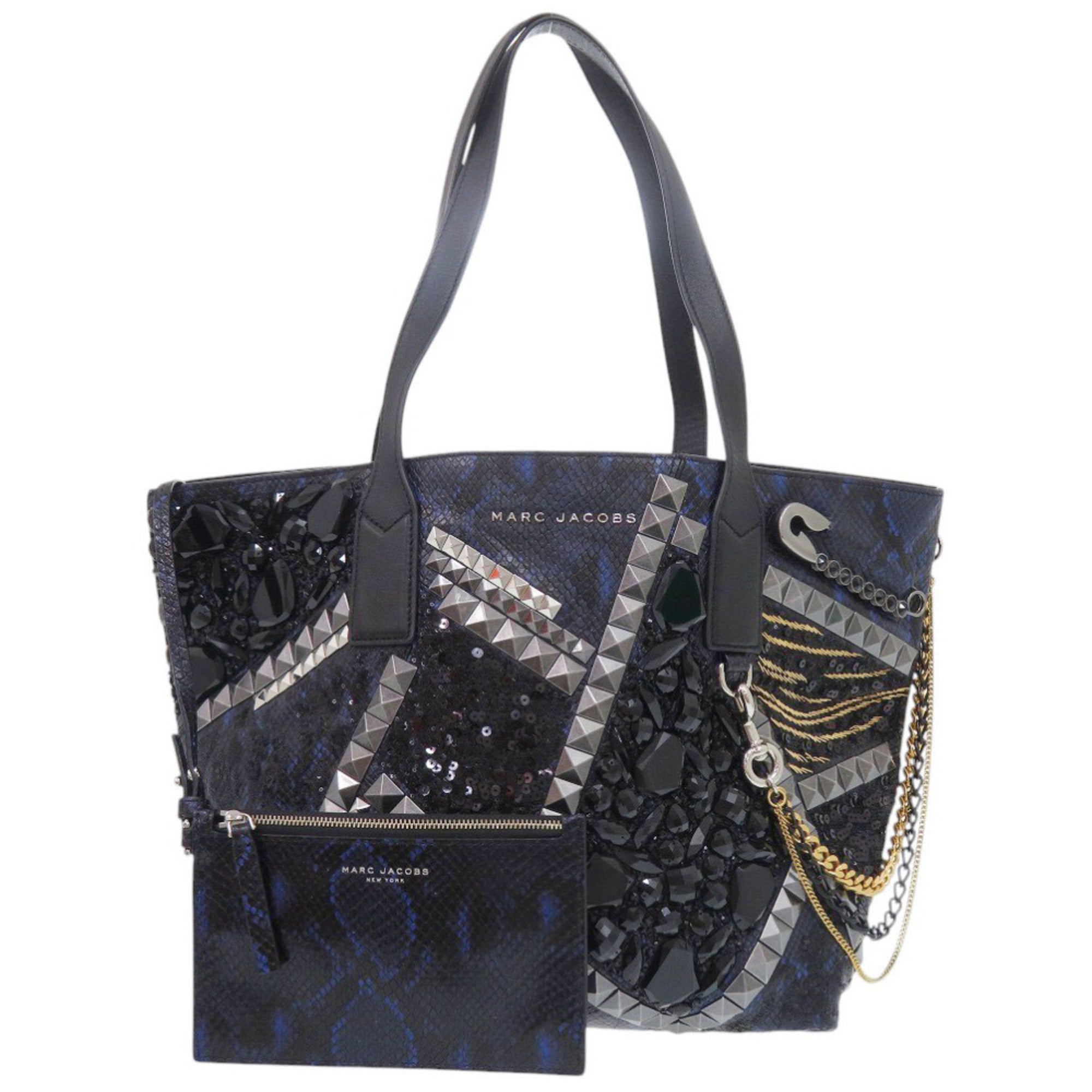 Marc Jacobs Black Blue Leather Tote Bag (Pre-Owned)