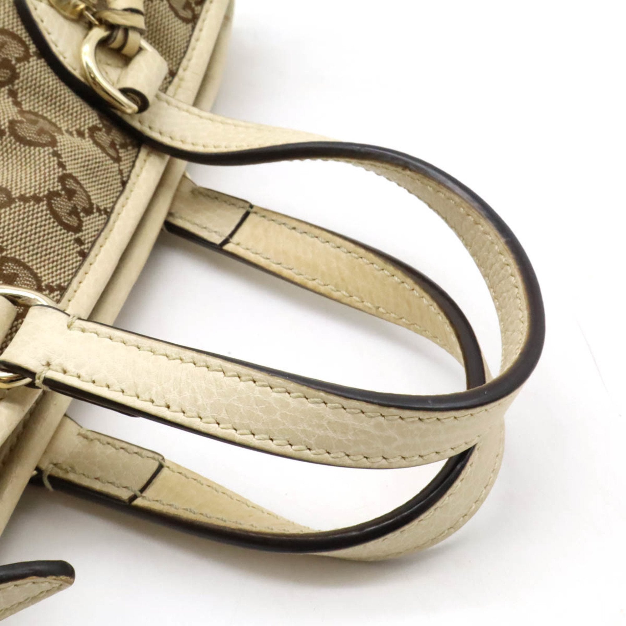 Gucci Beige Khaki Canvas Leather Handbag Shoulder Bag (Pre-Owned)