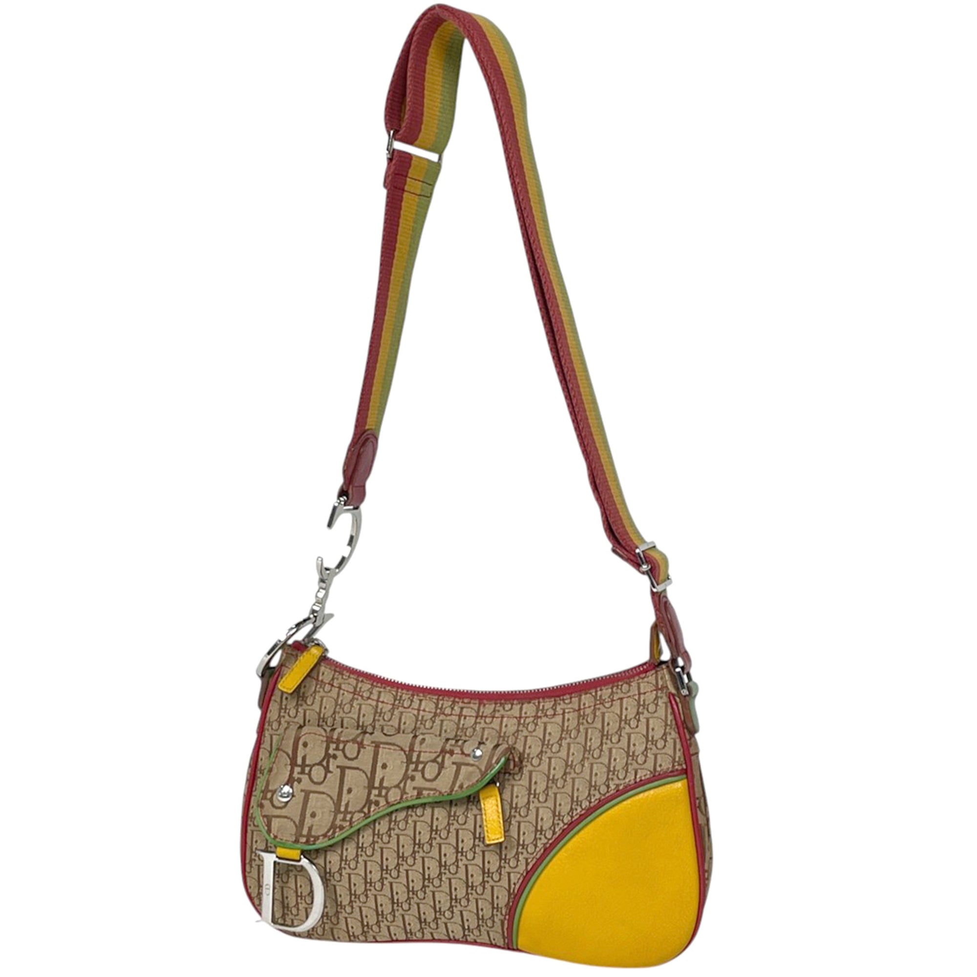 Christian Dior Rasta Brown Multi-Color Canvas Leather Saddle Bag Shoulder Bag (Pre-Owned)