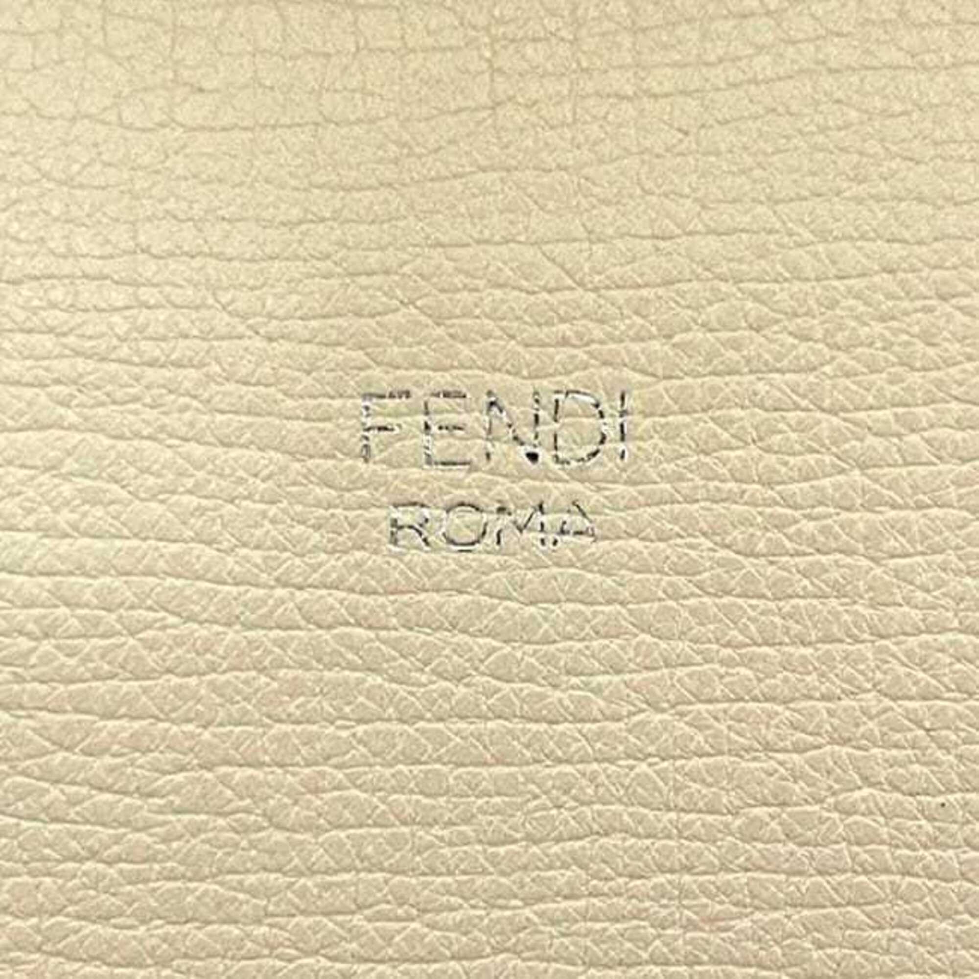 Fendi Beige Black Brown Leather Shoulder Bag (Pre-Owned)