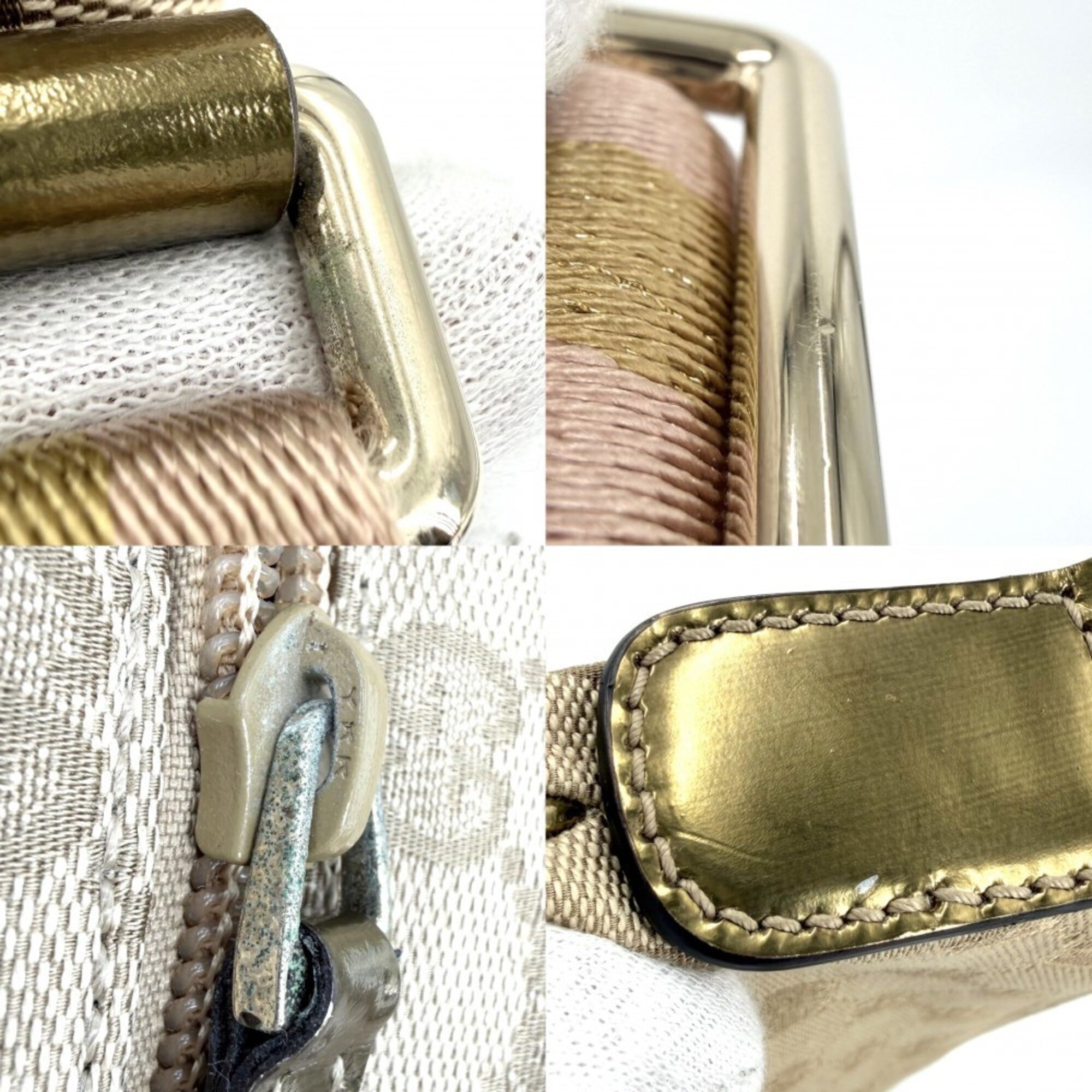 Gucci Beige Beige Gold Gg Canvas Shoulder Bag (Pre-Owned)