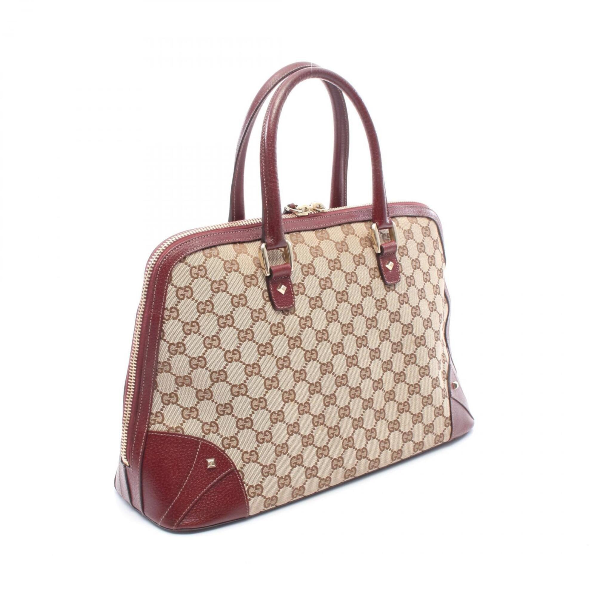Gucci Beige Bordeaux Canvas Leather Handbag (Pre-Owned)