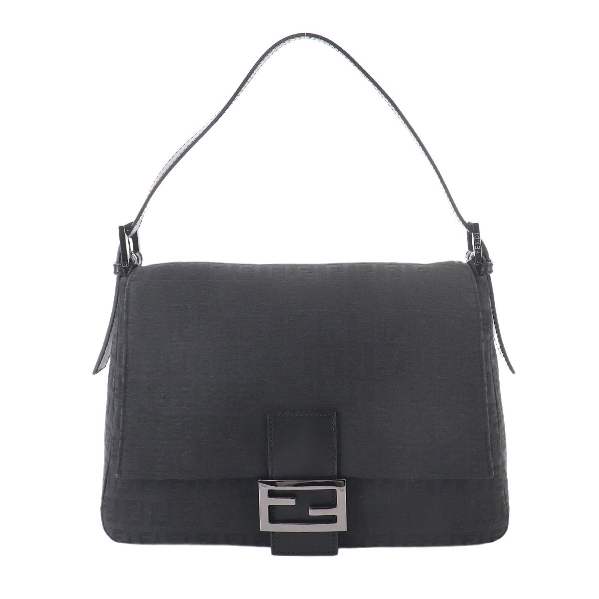 Fendi Black Canvas Leather Baguette Bag Handbag Shoulder Bag (Pre-Owned)