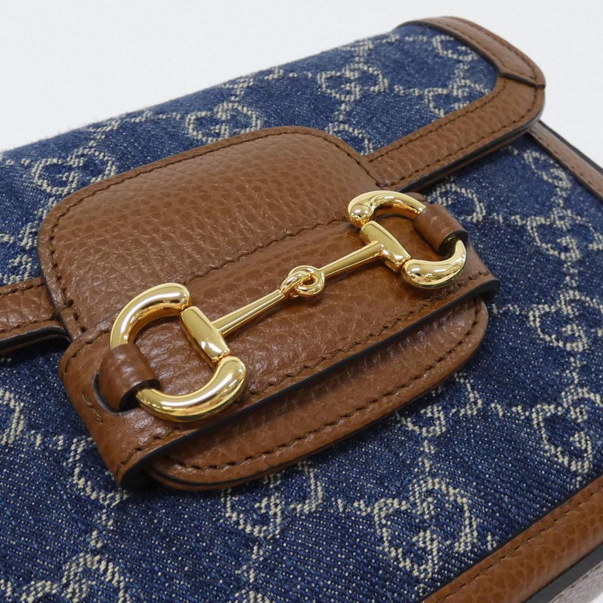 Gucci Dark Blue Ivory Jacquard Denim Leather Shoulder Bag (Pre-Owned)