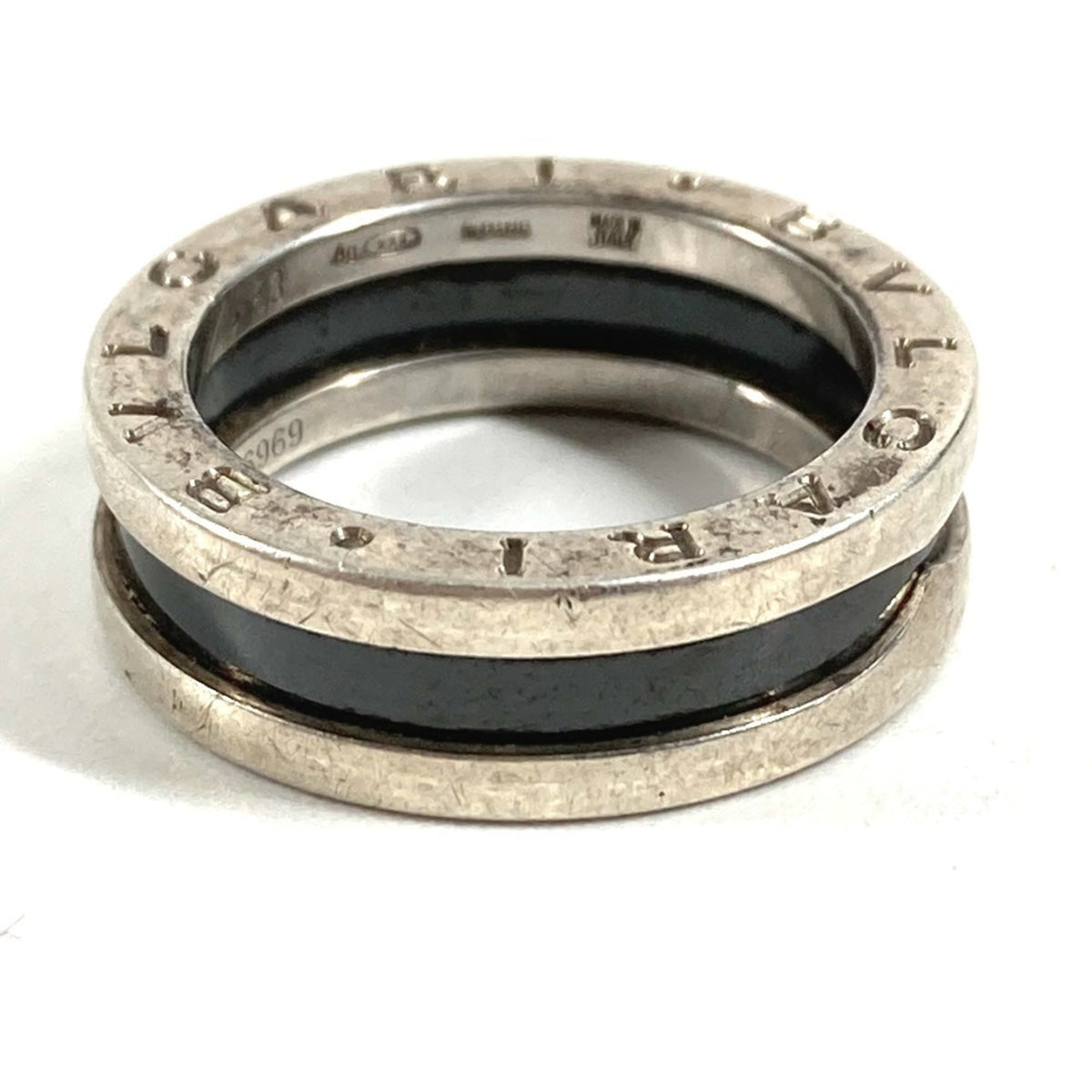 Bvlgari Silver Black Silver 925 Band Ring (Pre-Owned)