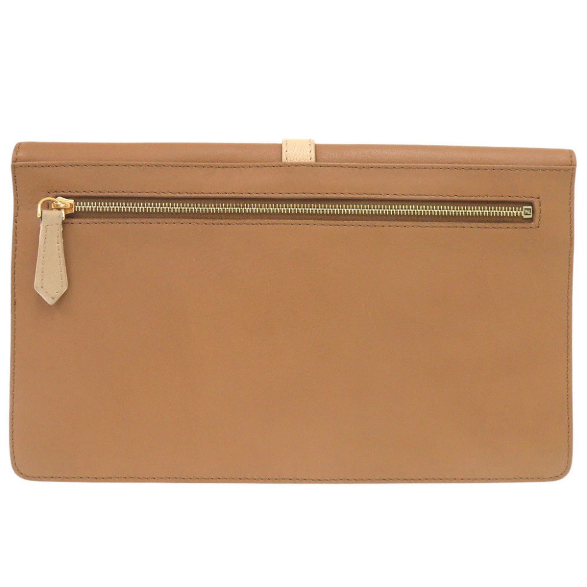 Fendi Beige Brown Leather Clutch Bag (Pre-Owned)