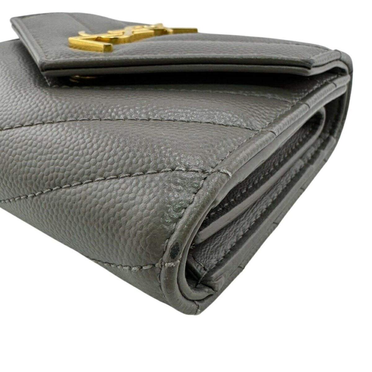 Saint Laurent Gray Leather Wallet (Tri-Fold) (Pre-Owned)