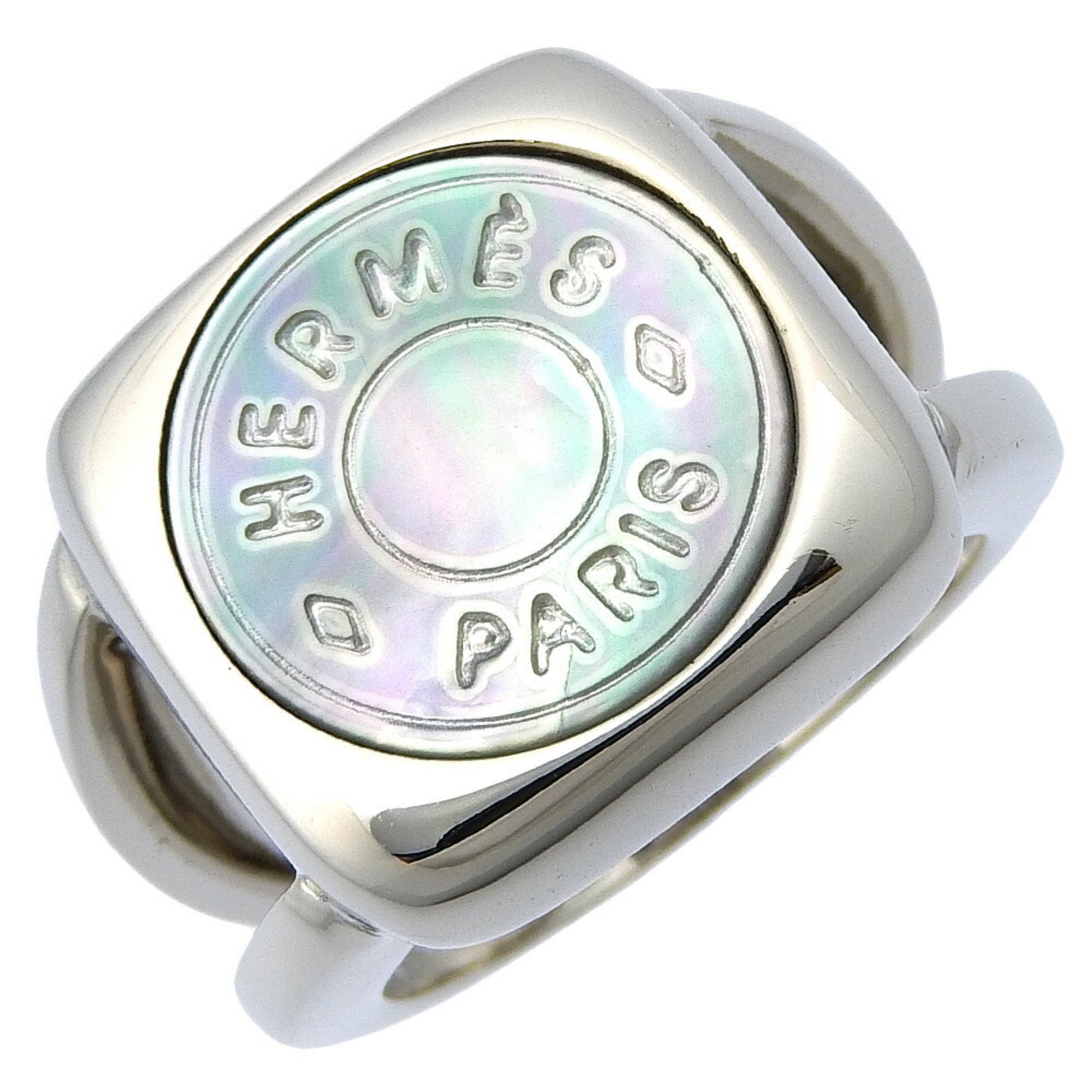 Hermes Sellier Silver Shell Silver 925 Band Ring (Pre-Owned)