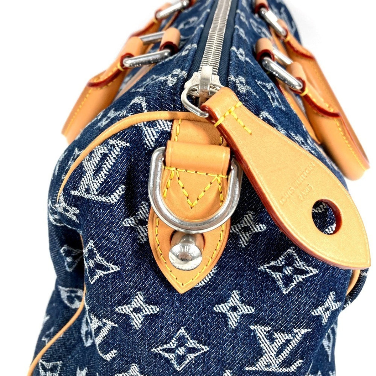 Louis Vuitton Blue Monogram Denim Boston Bag Handbag Tote Bag (Pre-Owned)